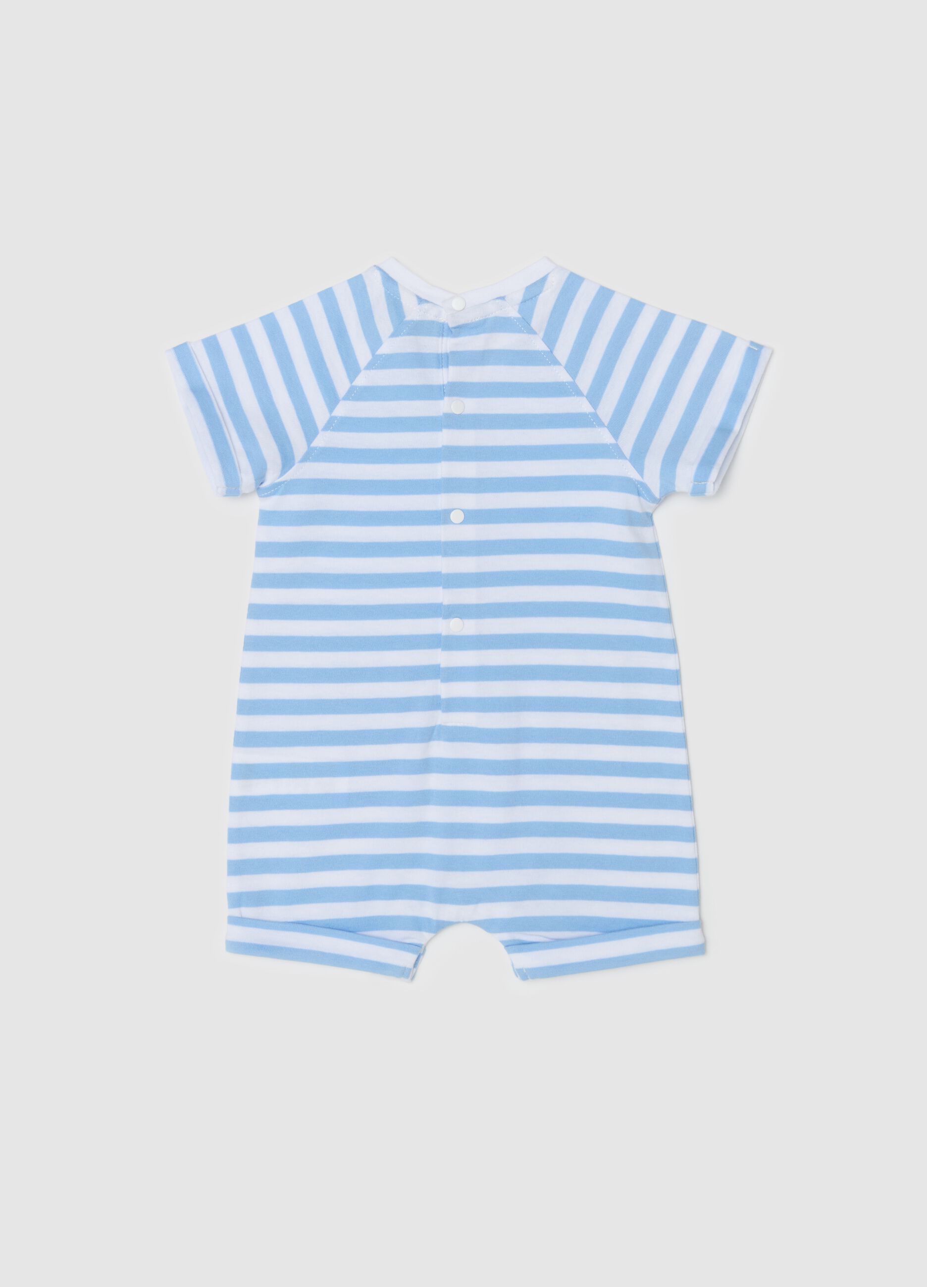 “Happy with you” striped cotton romper suit