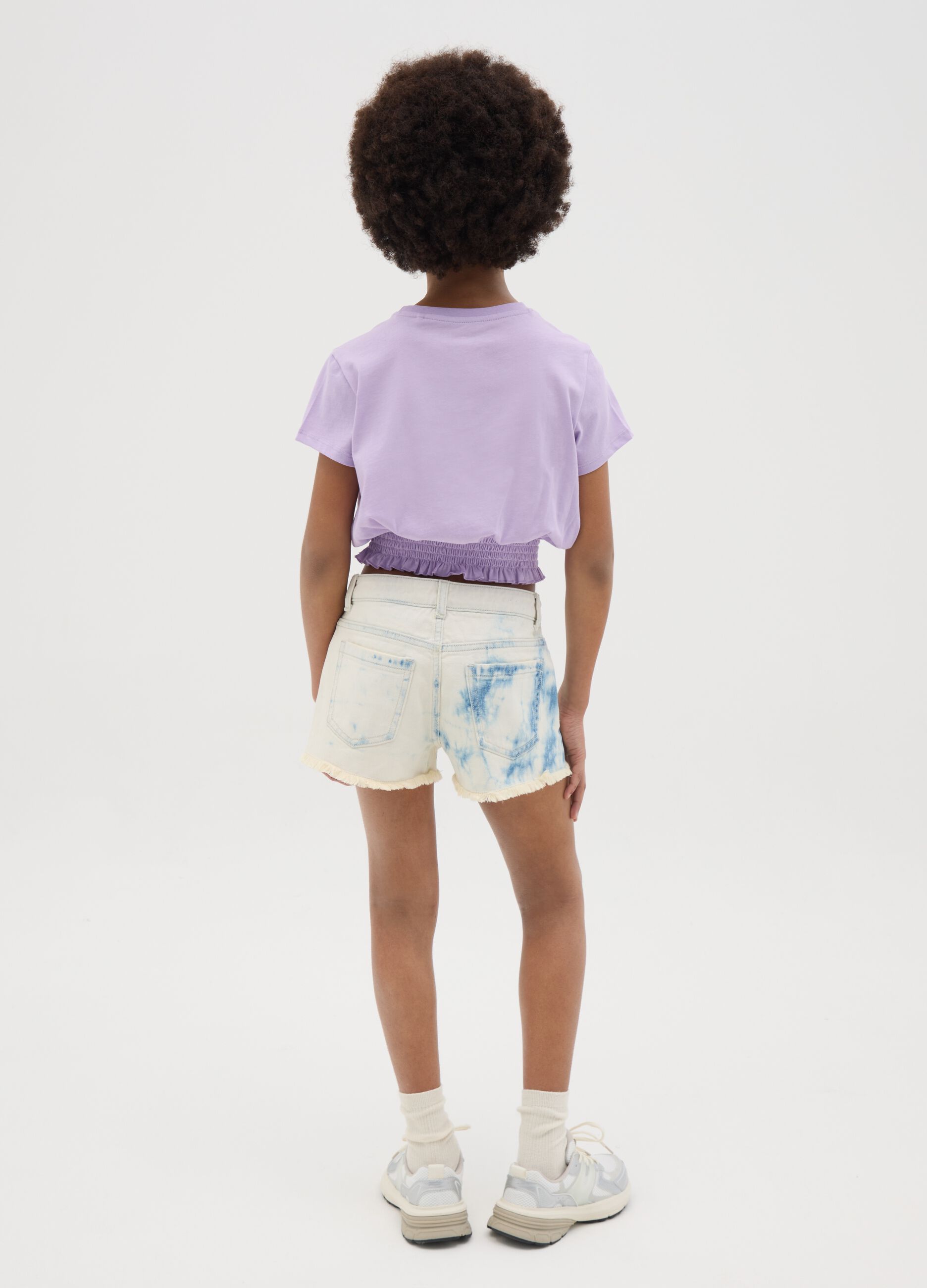 White Denim Shorts with Tie-Dye Effect