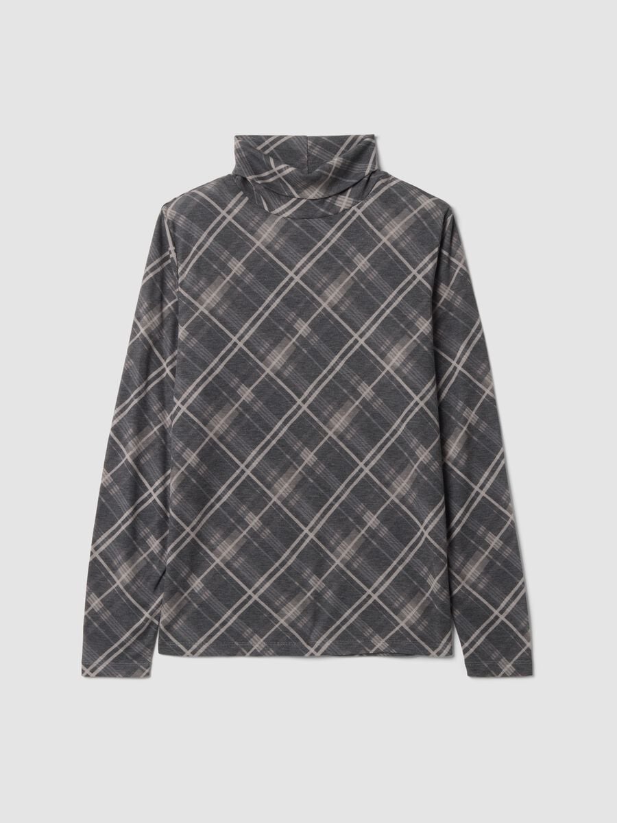 Grey lyocell-blend jumper with check roll neck, regular fit_0
