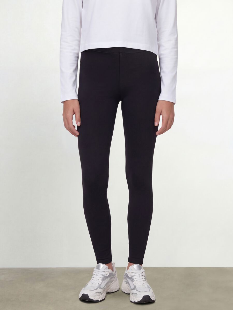 Leggings neri in cotone organico elasticizzato skinny fit per ragazza_1