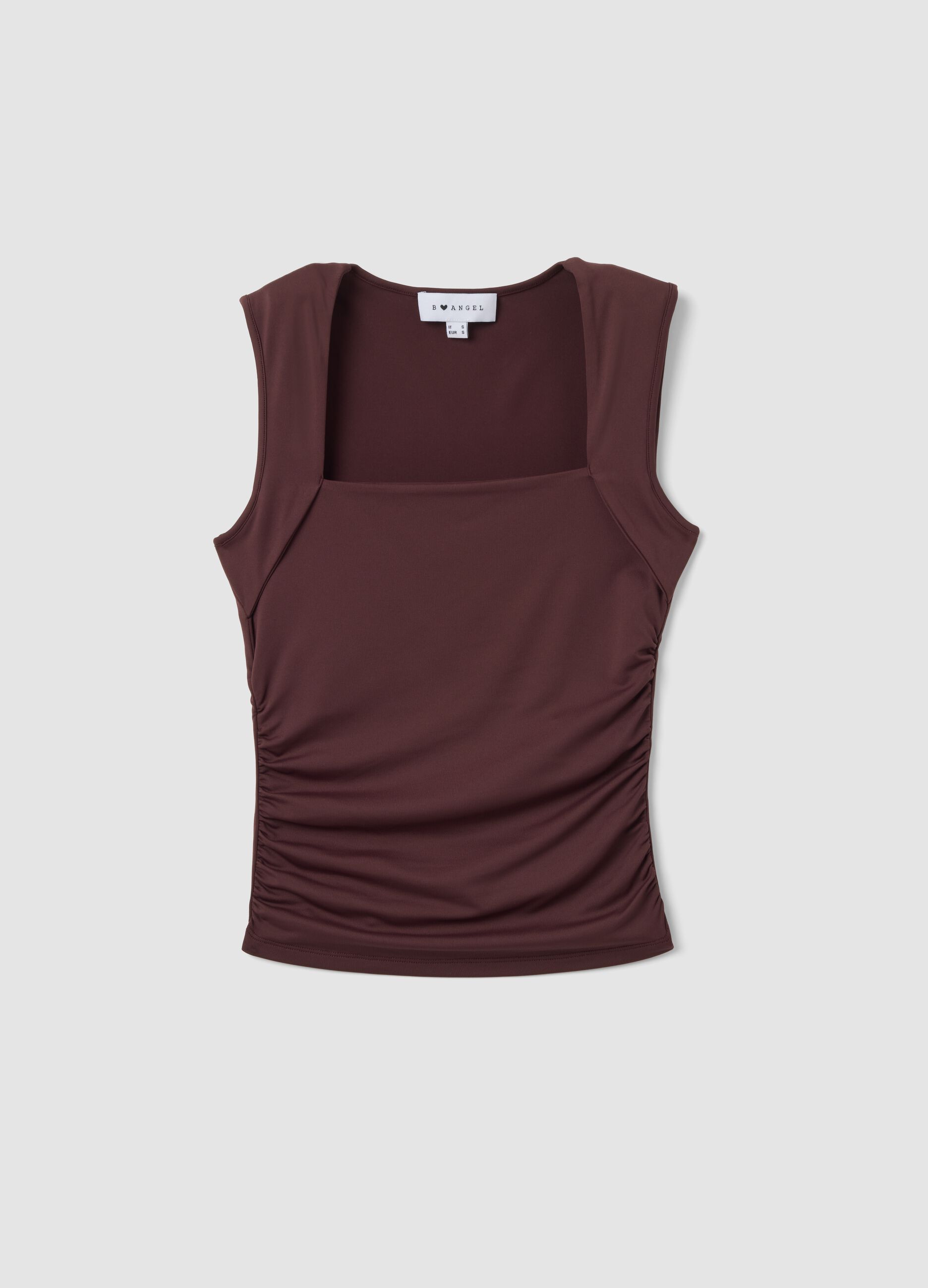 Red stretch tank top with side ruching