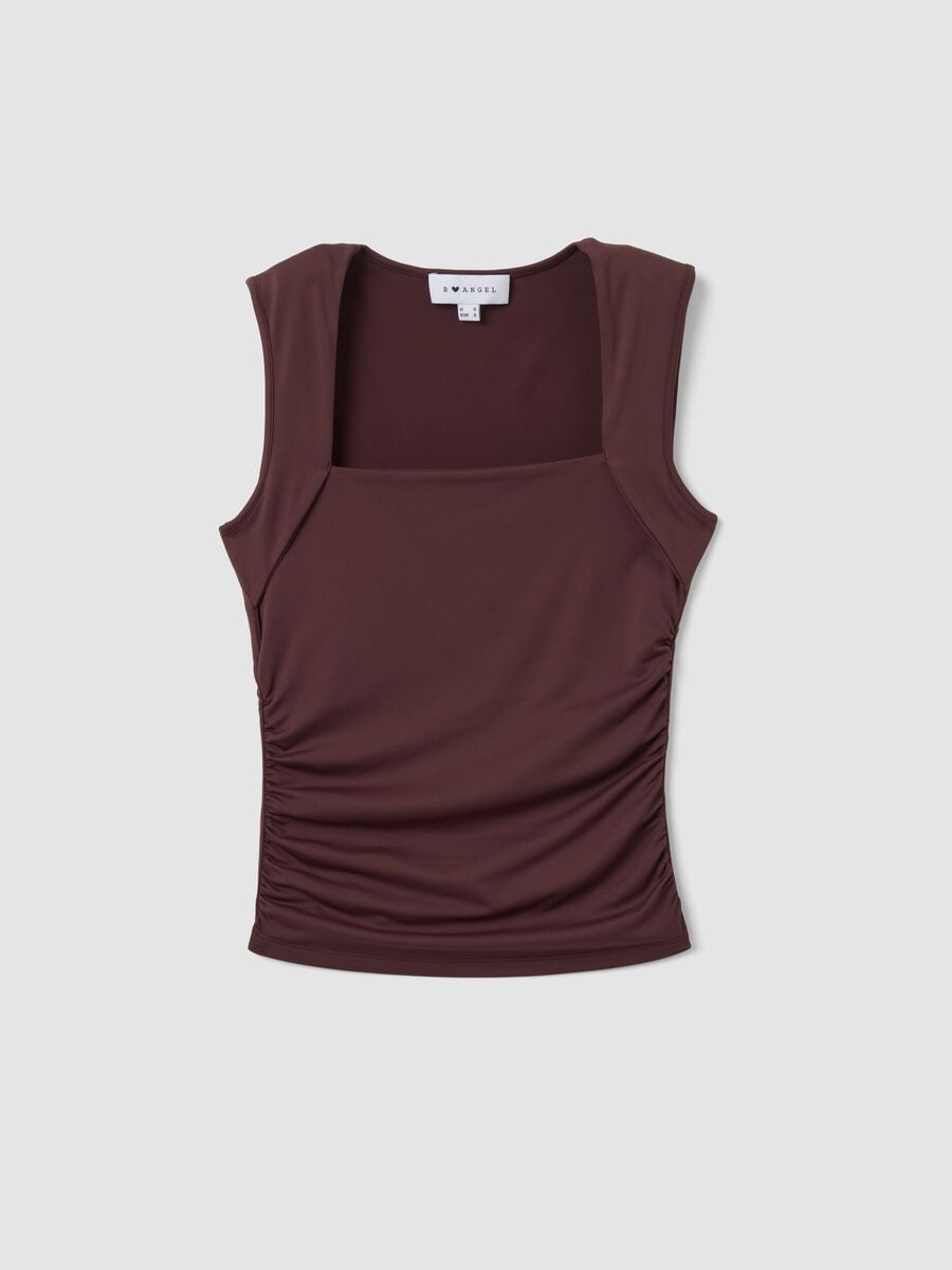 Red stretch tank top with side ruching_4