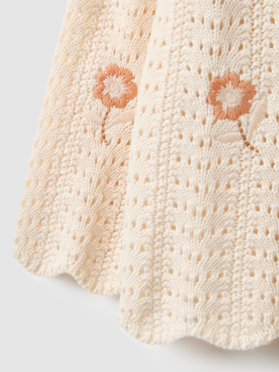 Beige pure cotton perforated jumper for girls, regular fit with embroidery_3