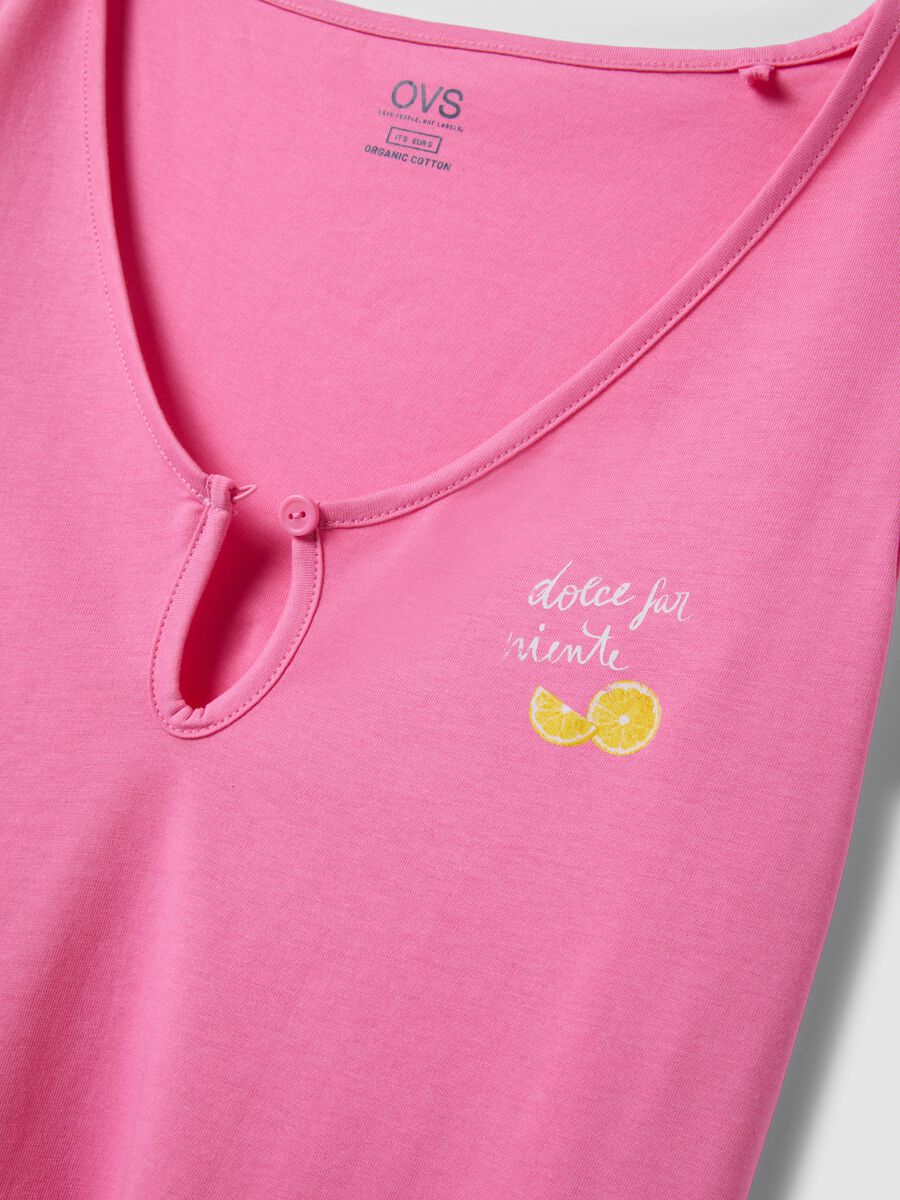 Camicia da notte in puro cotone rosa con collo a V_5