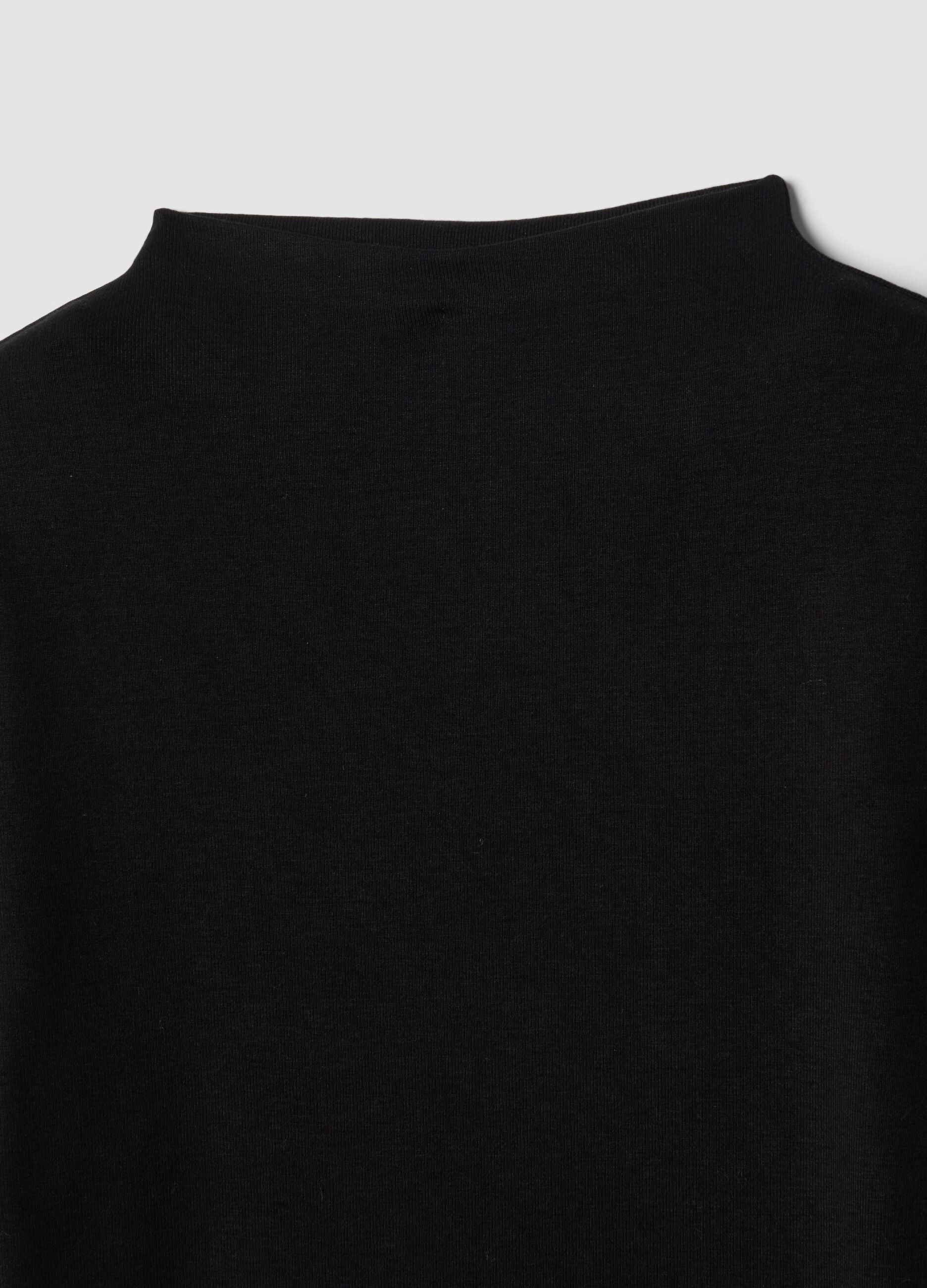 Black stretch viscose crew-neck T-shirt