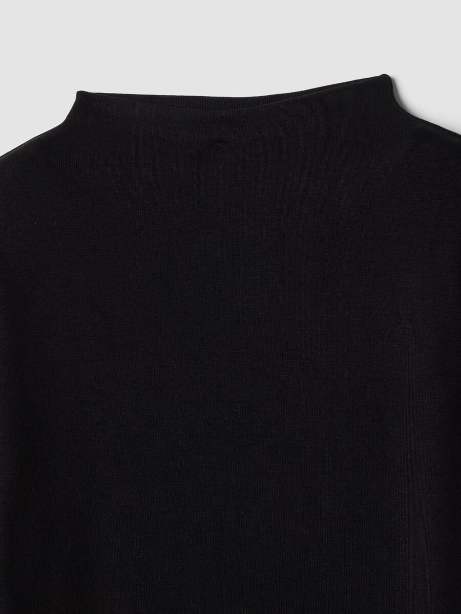 Black stretch viscose crew-neck T-shirt_5