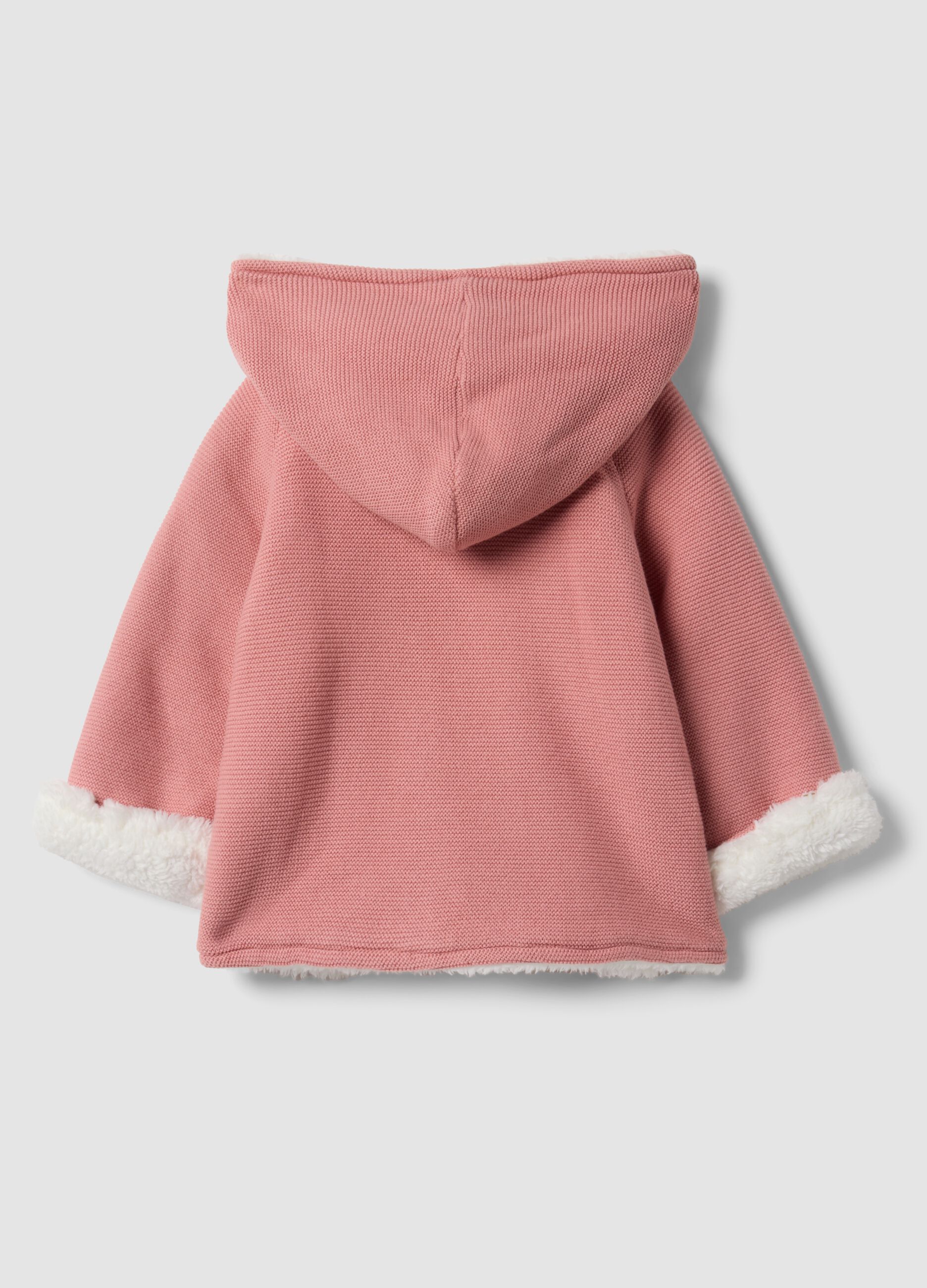 Pink hooded jacket in pure organic cotton for baby girl