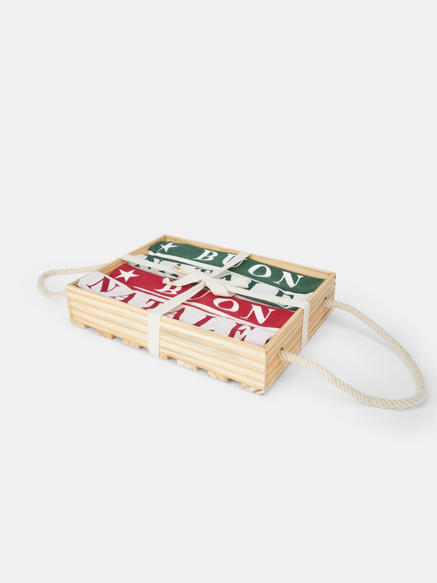 Box in legno set 4 strofinacci in puro cotone_0