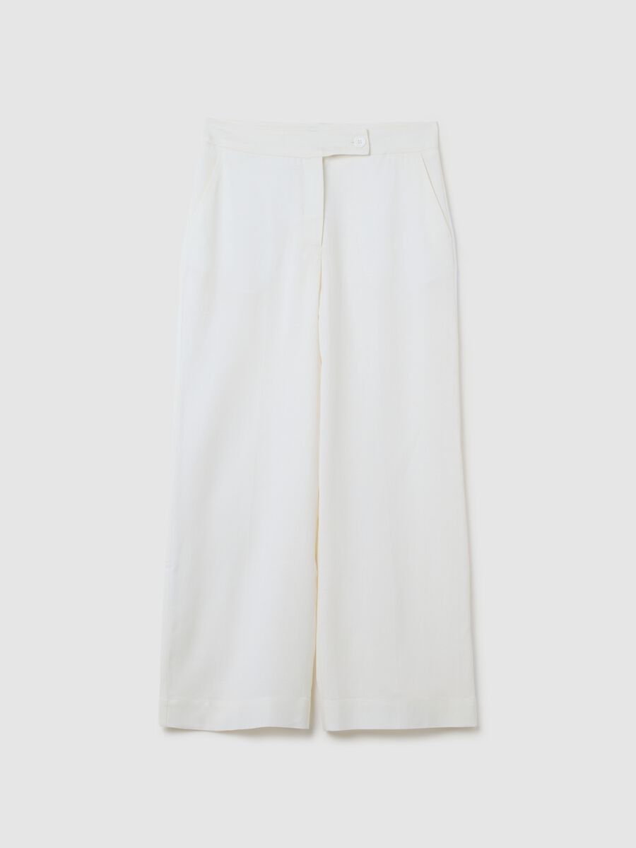 Women’s white regular-fit trousers in viscose and linen blend_4