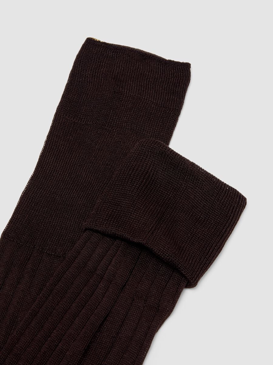 Brown ribbed long socks in pure cotton_2