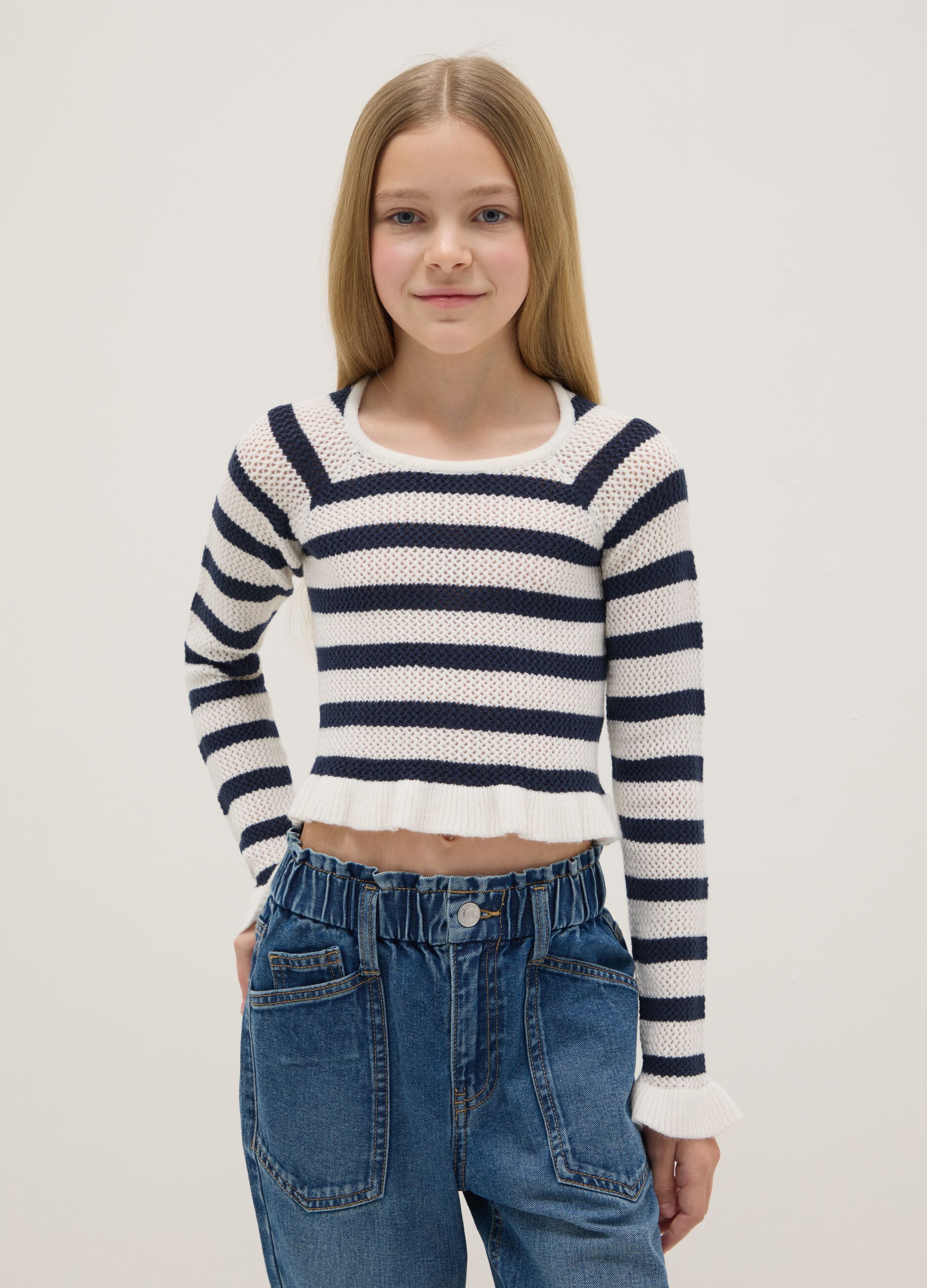 Girl's multicolour striped viscose blend fitted top