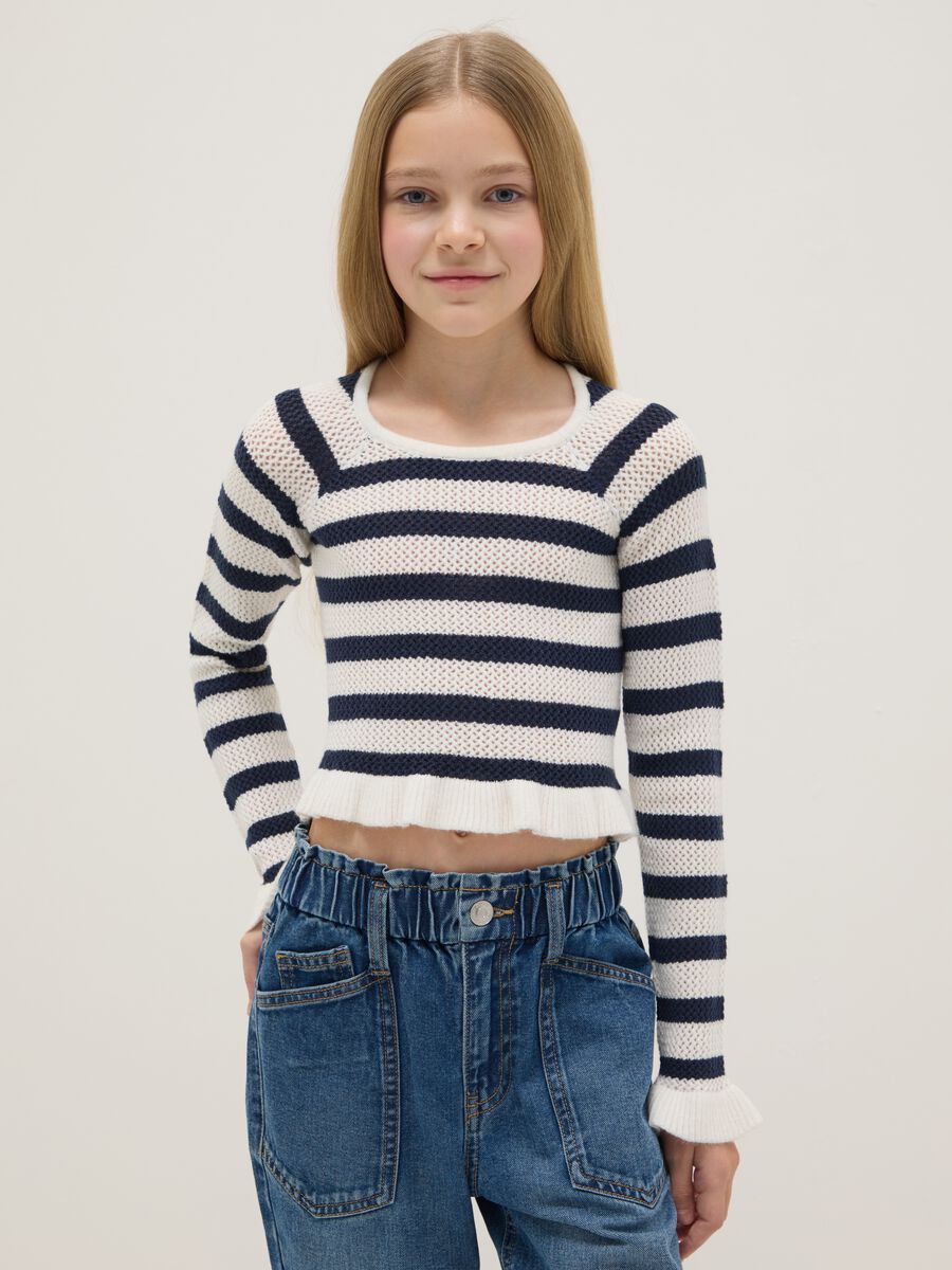 Girl's multicolour striped viscose blend fitted top_0