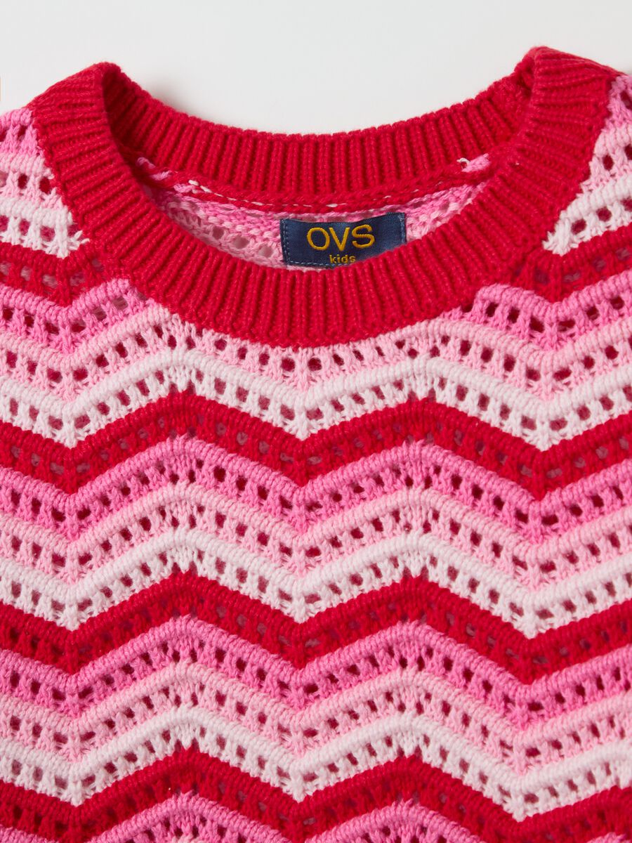 Striped pullover with openwork design_2