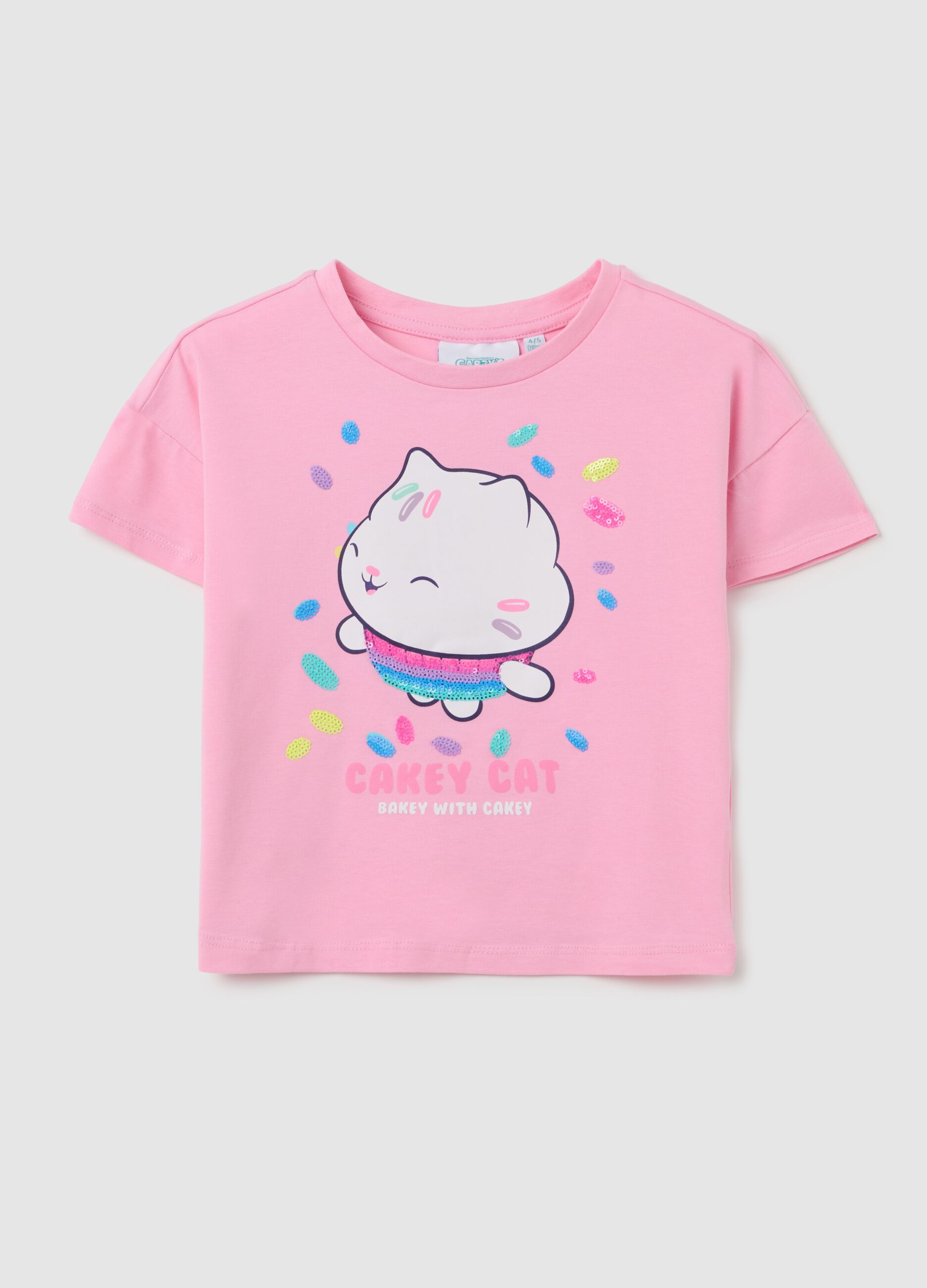 T-shirt da bambina in cotone elasticizzato rosa regular fit con stampa