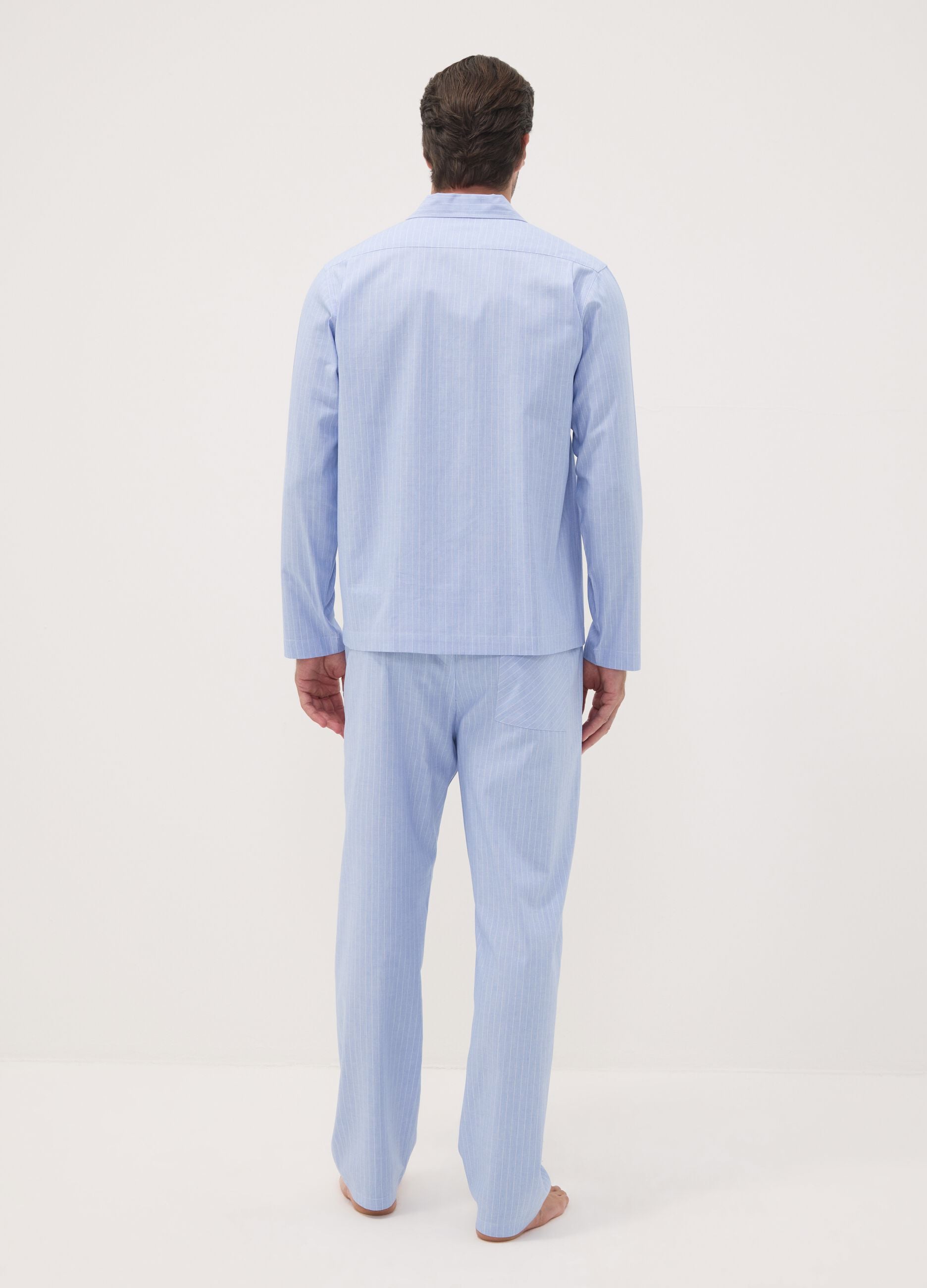Blue striped pyjamas in pure organic cotton with collar