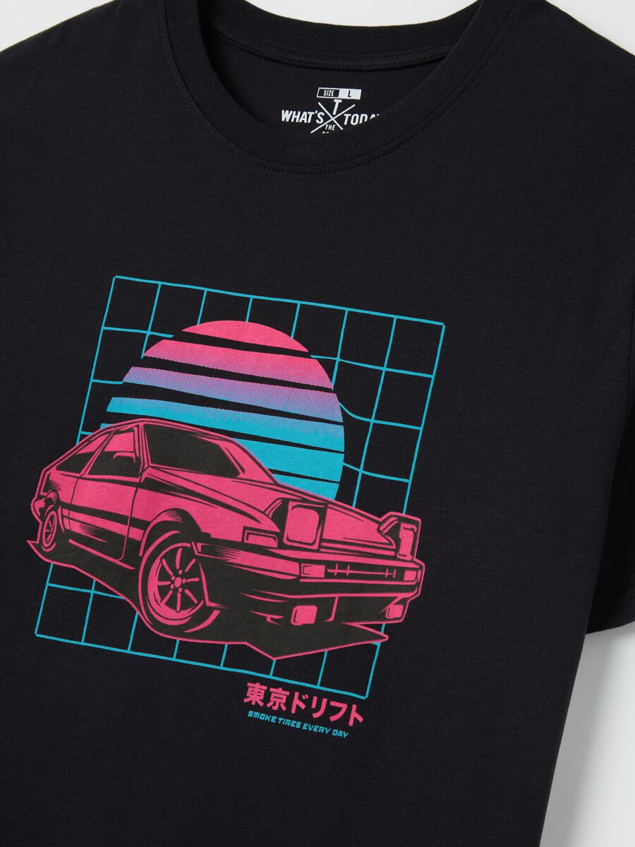 Black cotton T-shirt with racing car print_1