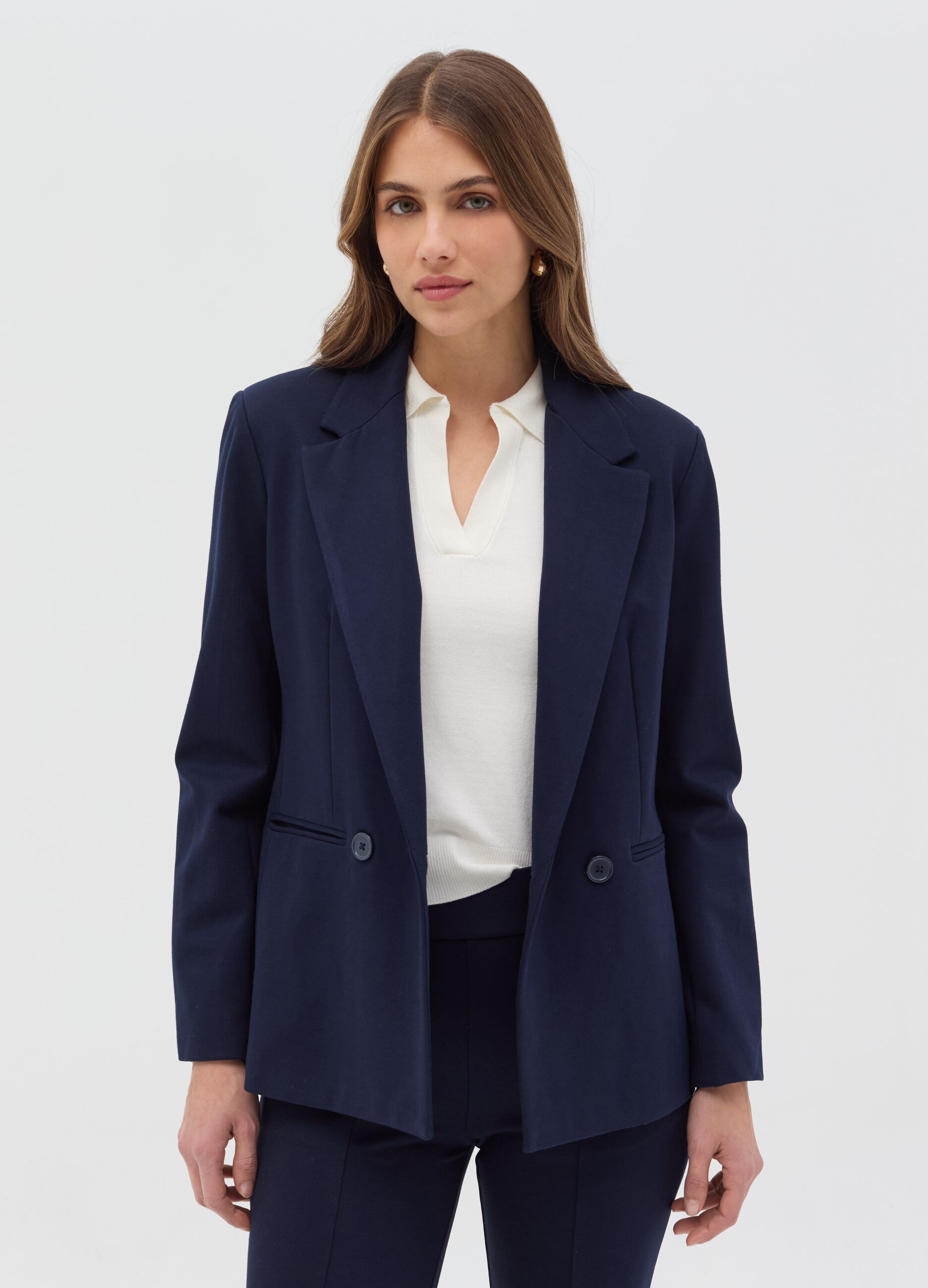 Double-breasted stretch blazer