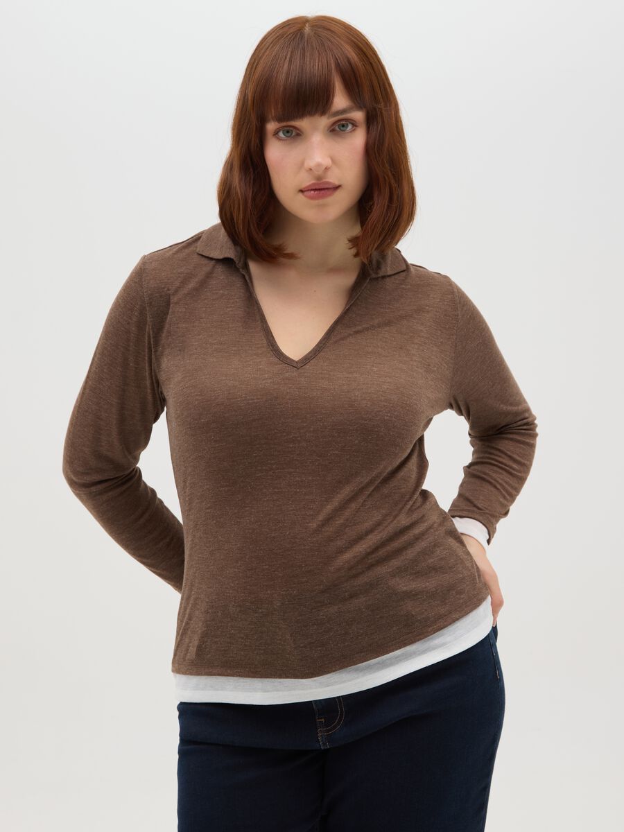 Maglia marrone regular fit con scollo a V_0