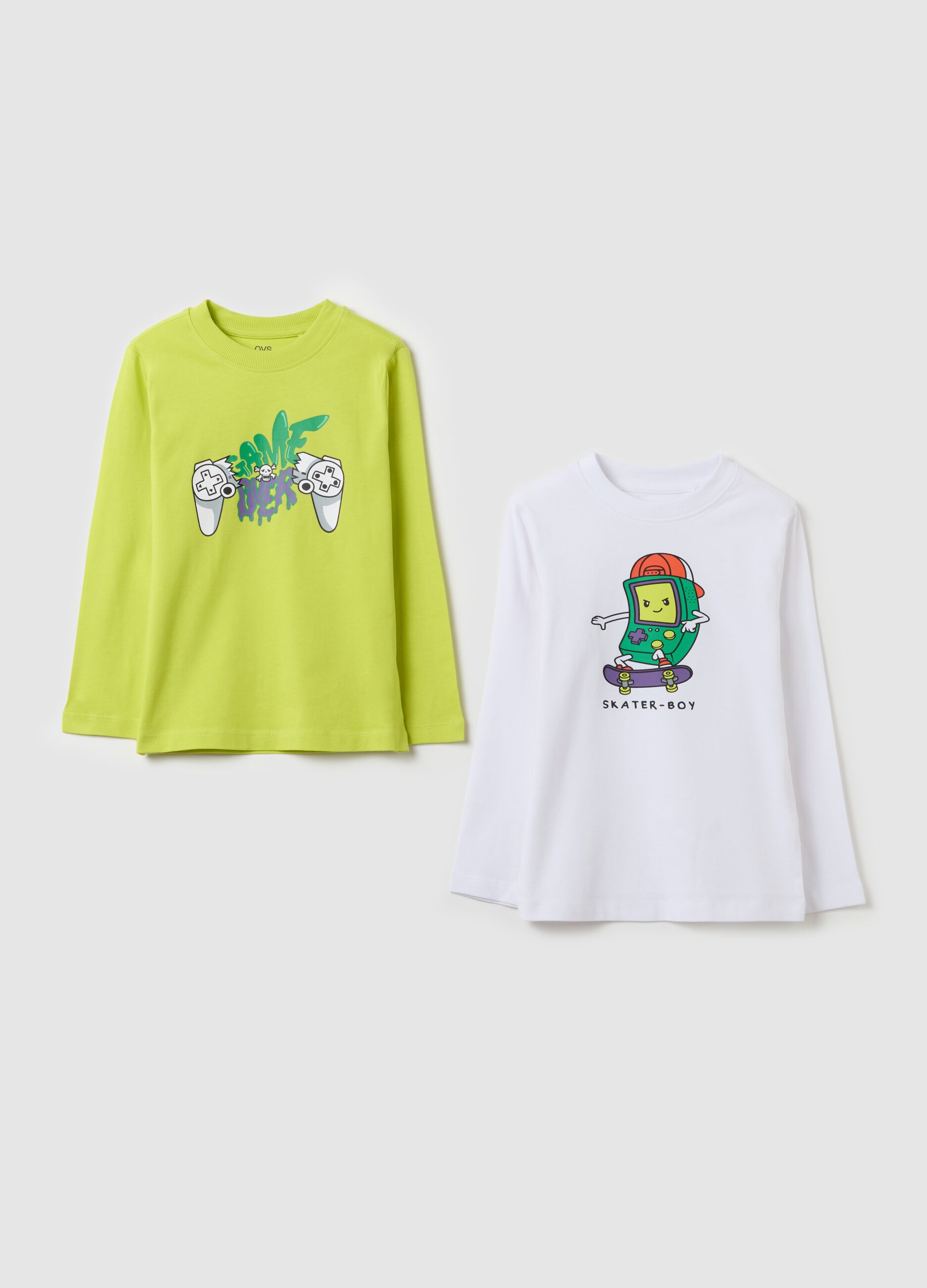 Bipack t-shirt maniche lunghe in cotone con stampa