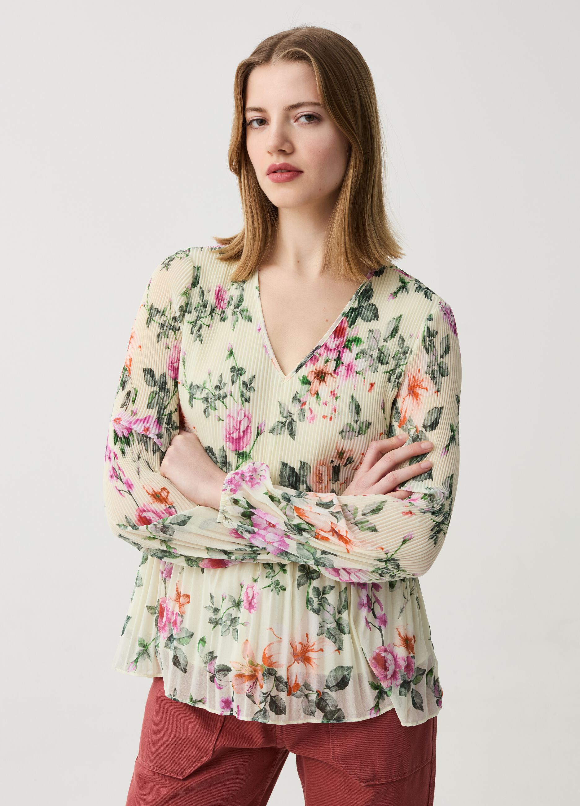 Ovs Blusa plisse con stampa floreale