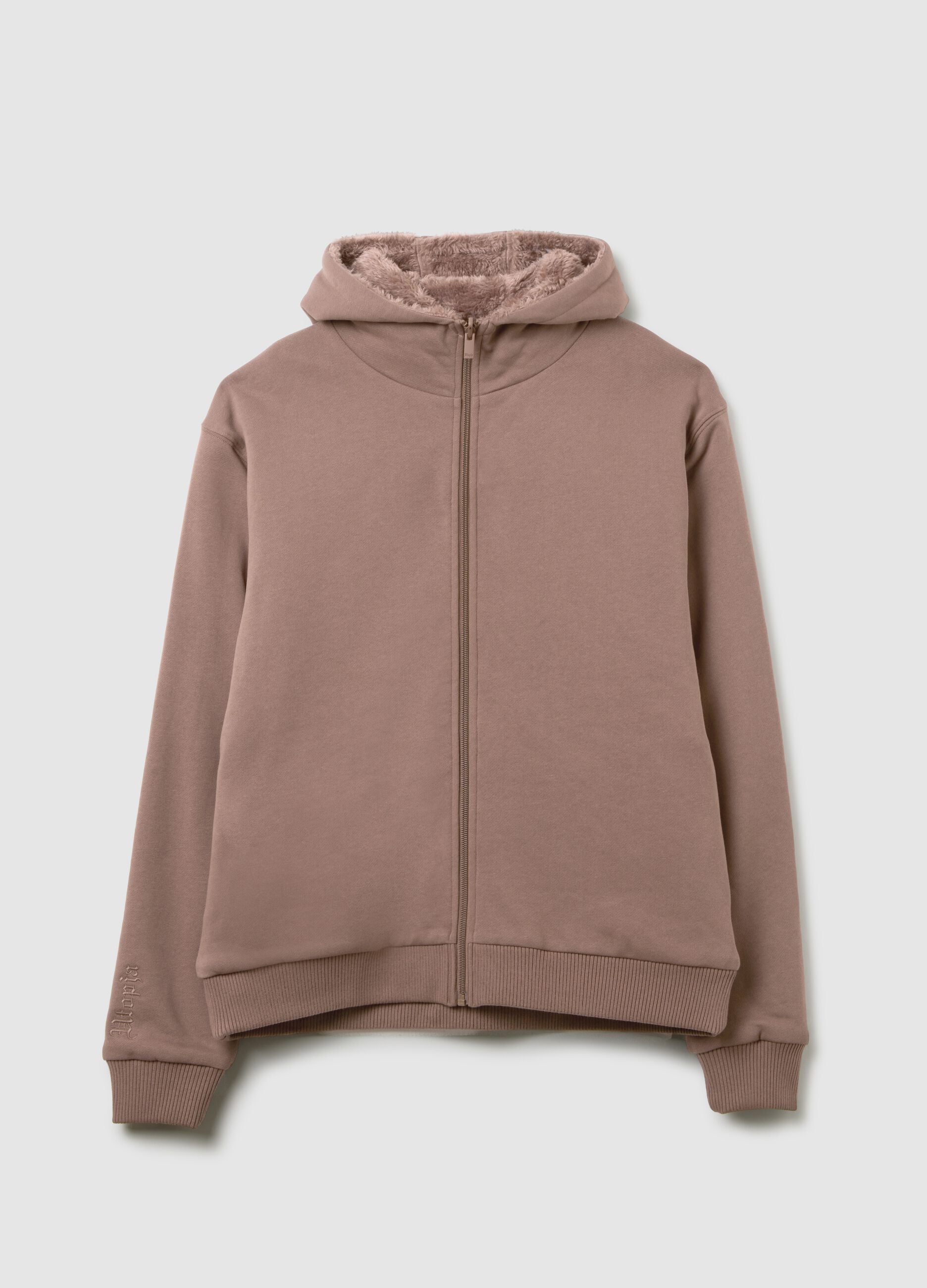 Reversible Teddy Full-Zip Hoodie Mocha