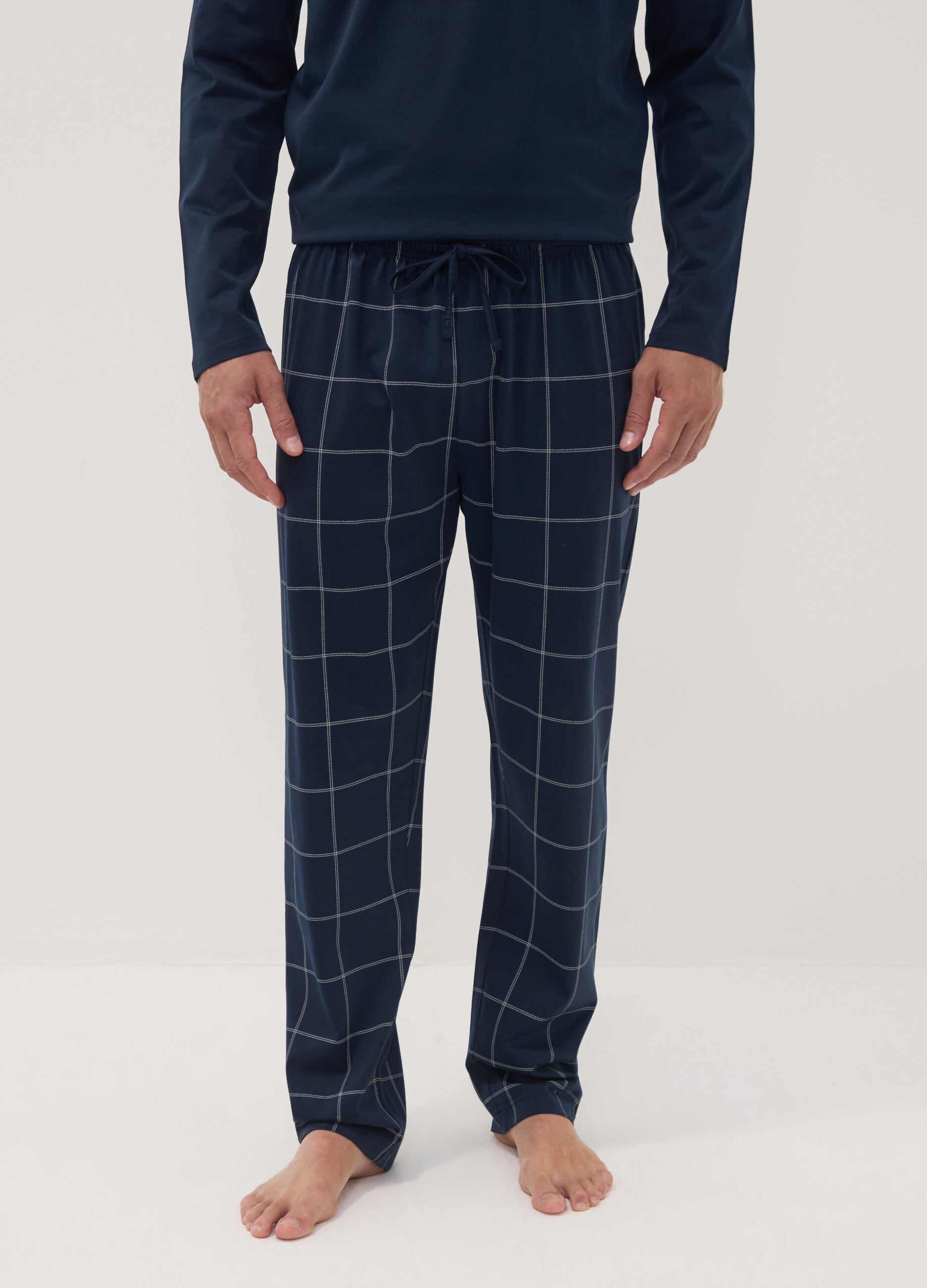 Pigiama blu notte in puro cotone organico con girocollo