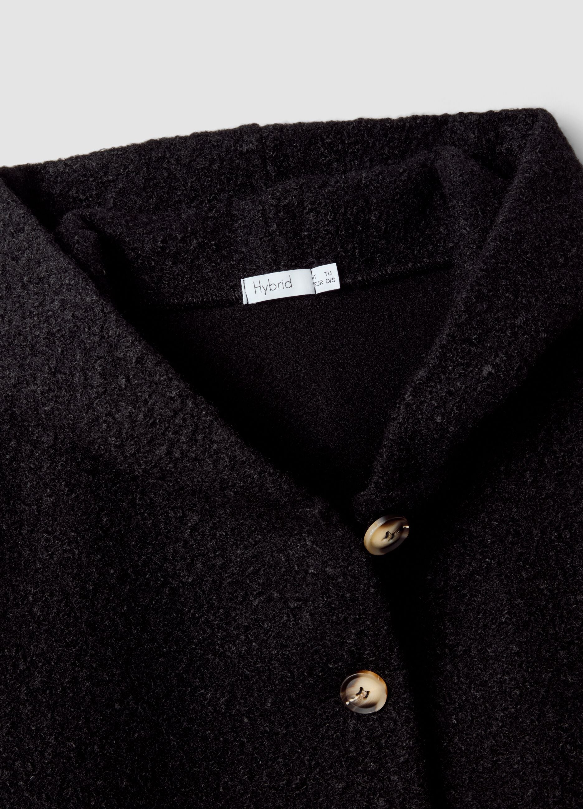 Black regular-fit coat with hood and buttons