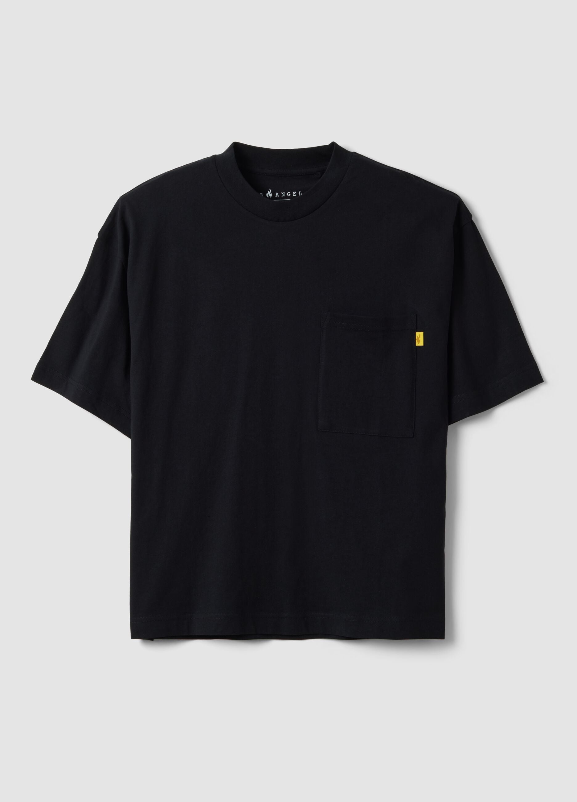Black pure cotton crew-neck T-shirt with chest pocket, boxy fit
