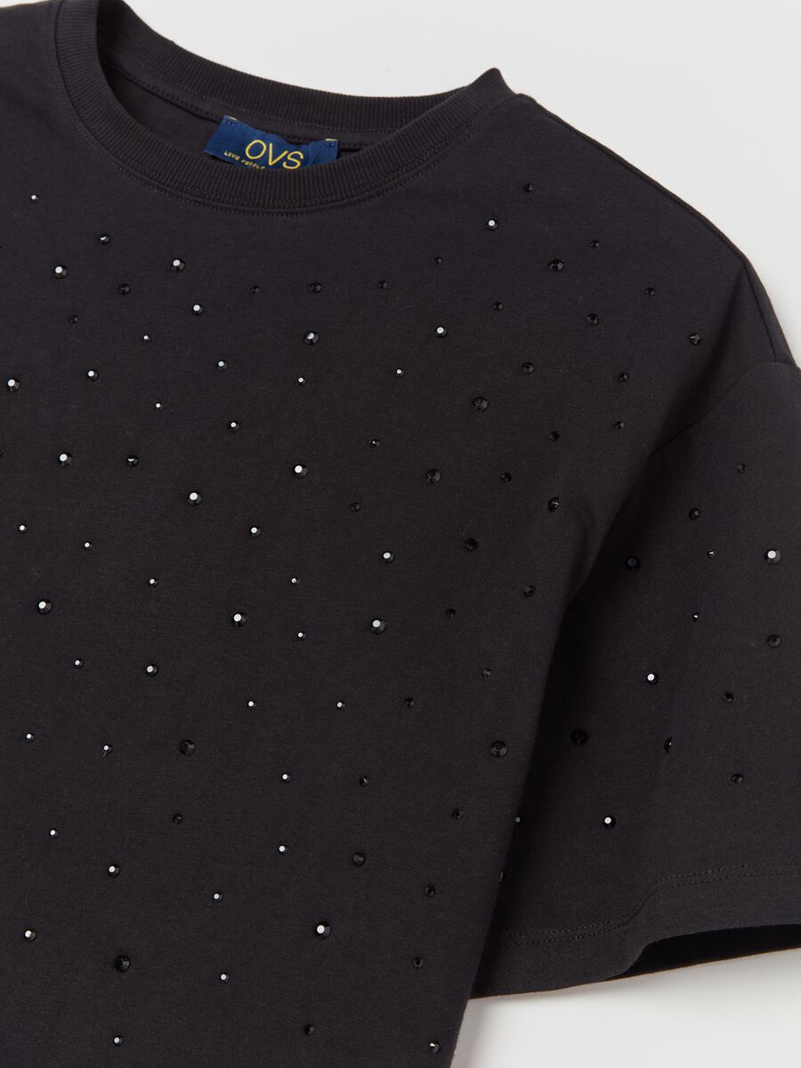 Cotton T-shirt with diamant&eacute; motifs_5