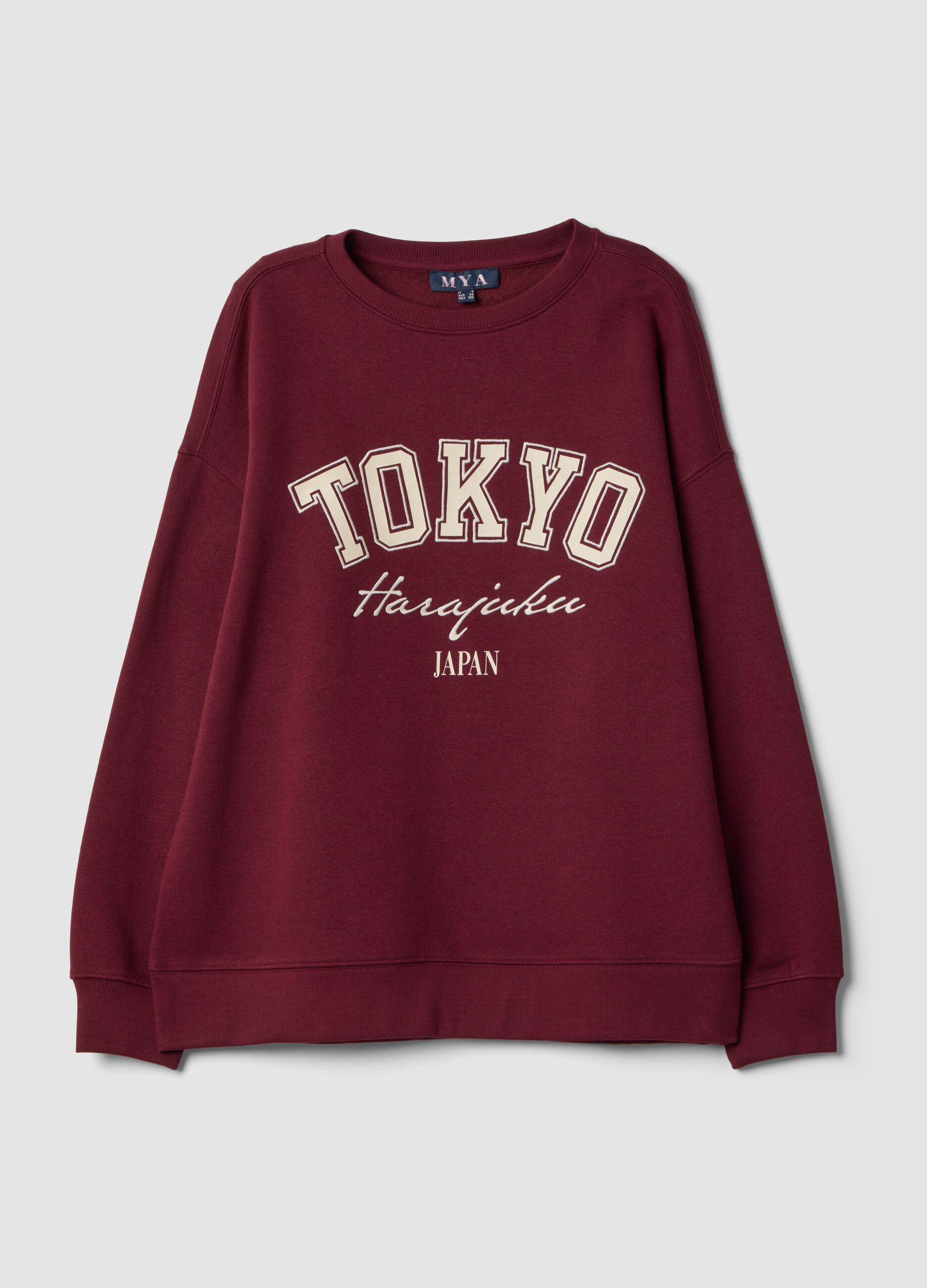 Red cotton-blend sweatshirt with Tokyo slogan