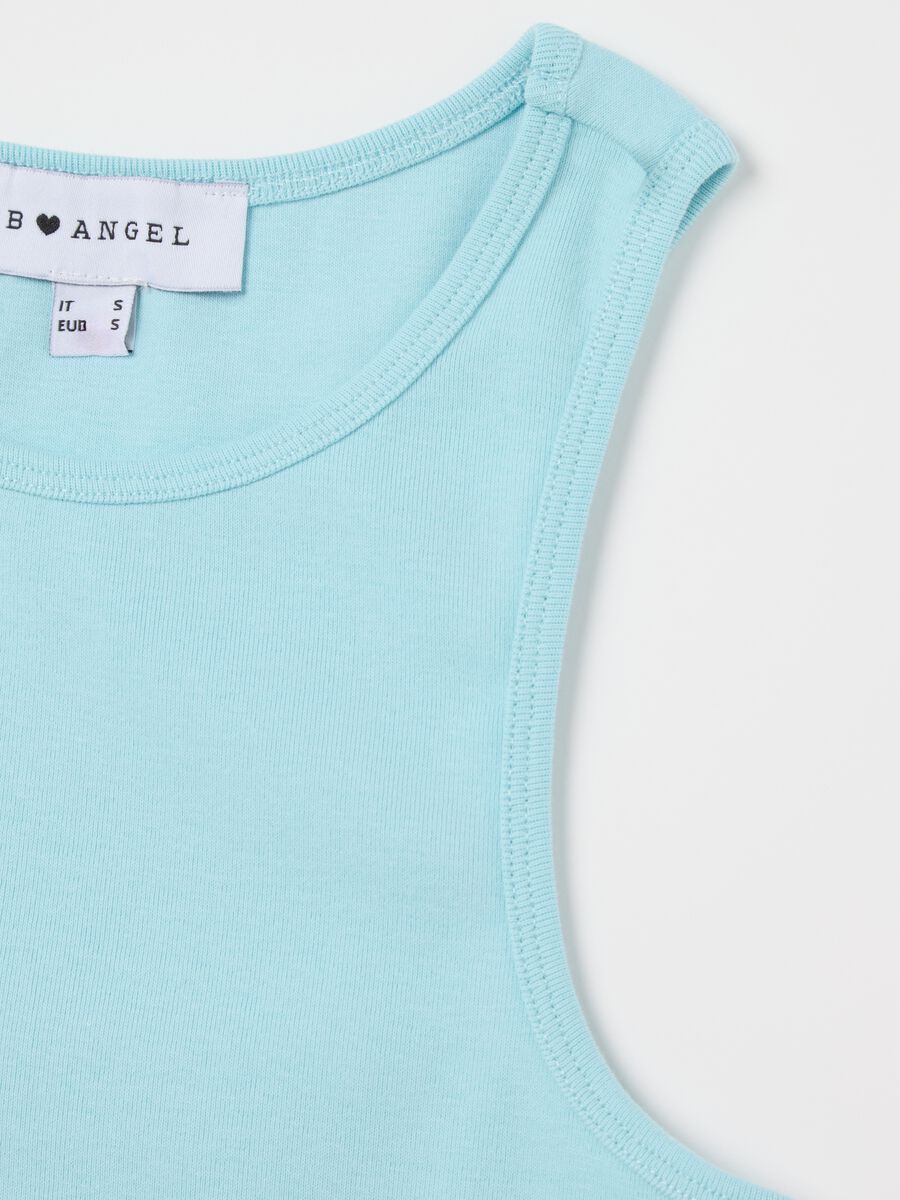 Sleeveless blue stretch cotton top_5