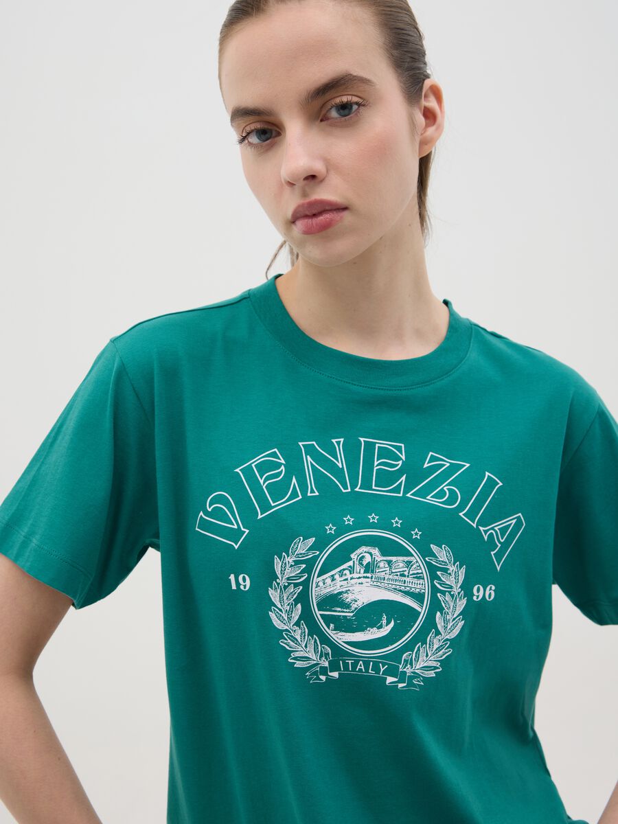 Green cotton T-shirt with "Venezia" print_2