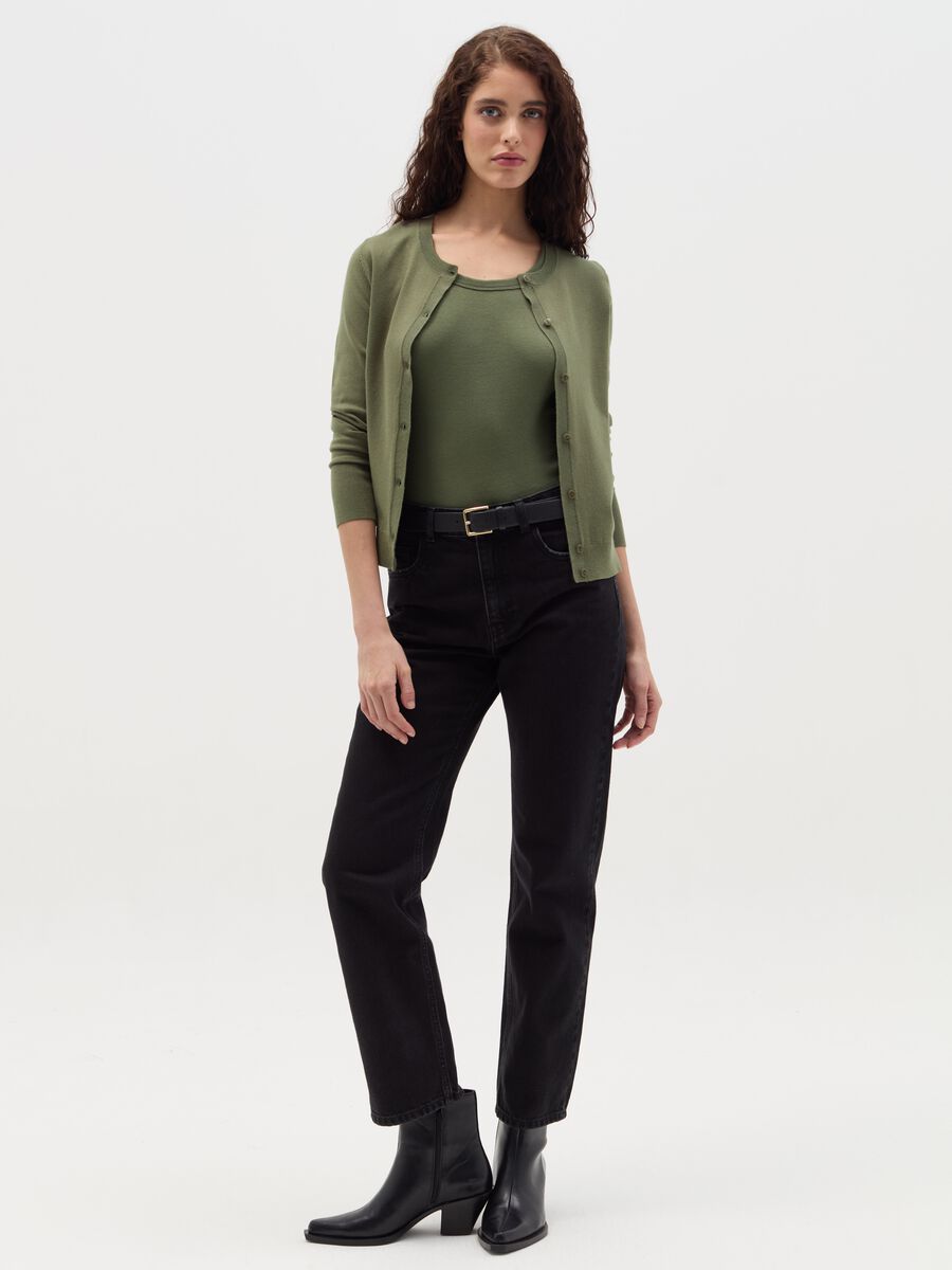 Solid colour cardigan with round neck_1