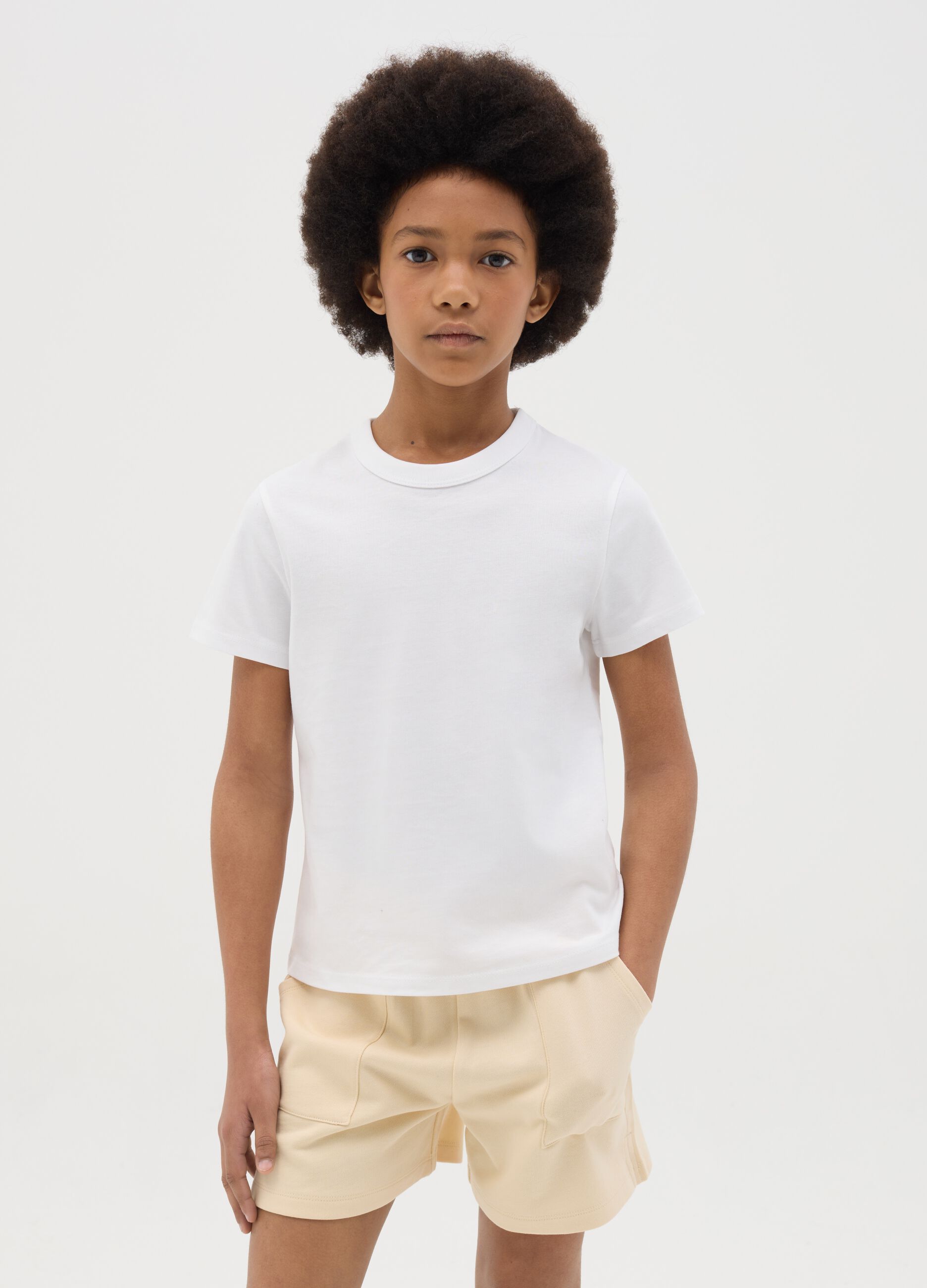 White short-sleeve pure cotton T-shirt for girls