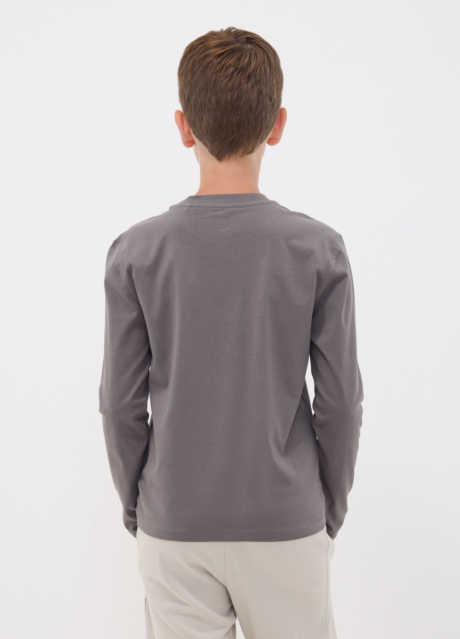 Grey pure organic cotton T-shirt with "Good Game" slogan for boys