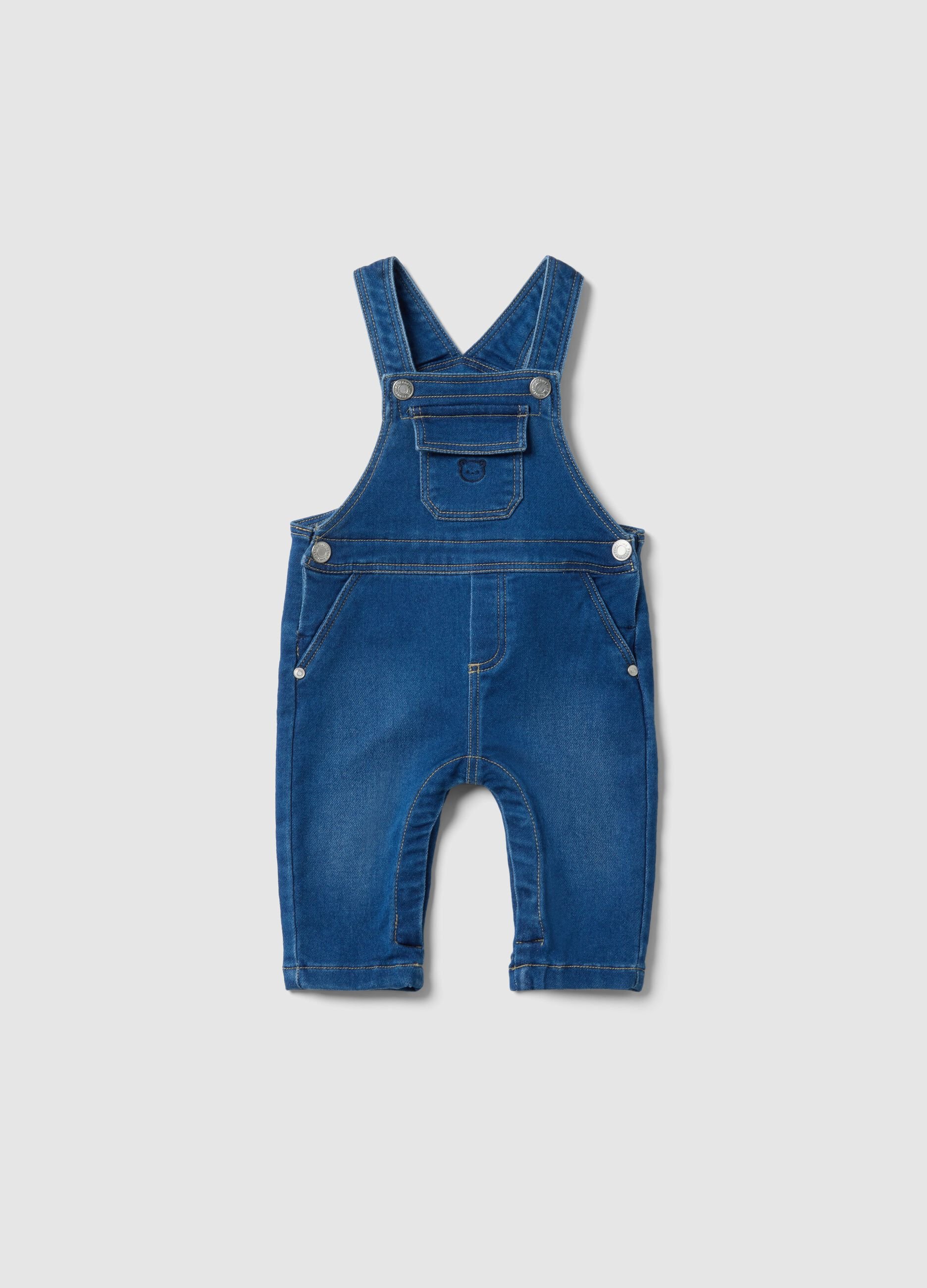 Blue Denim Regular Fit Romper with Embroidery for Babies