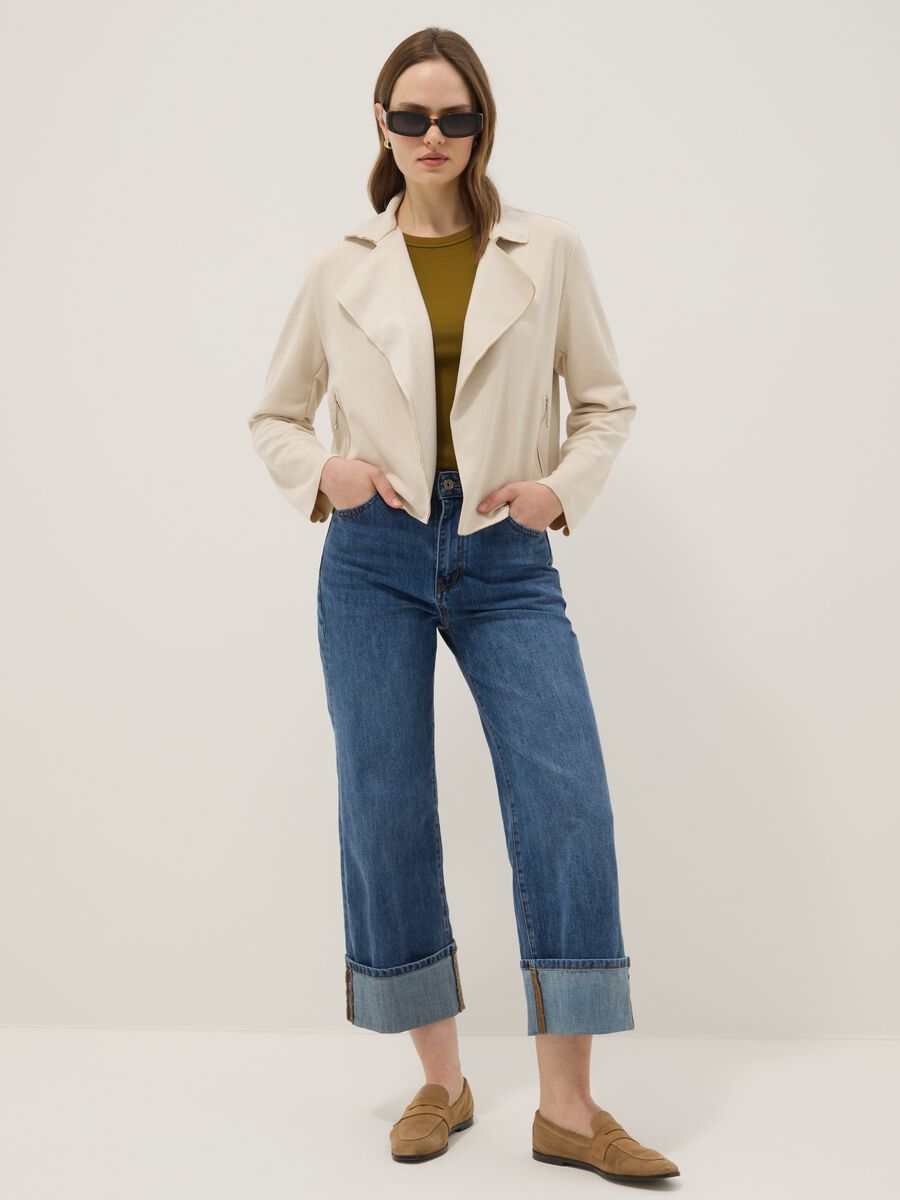 Giacca in puro cotone beige regular fit in stile biker_2