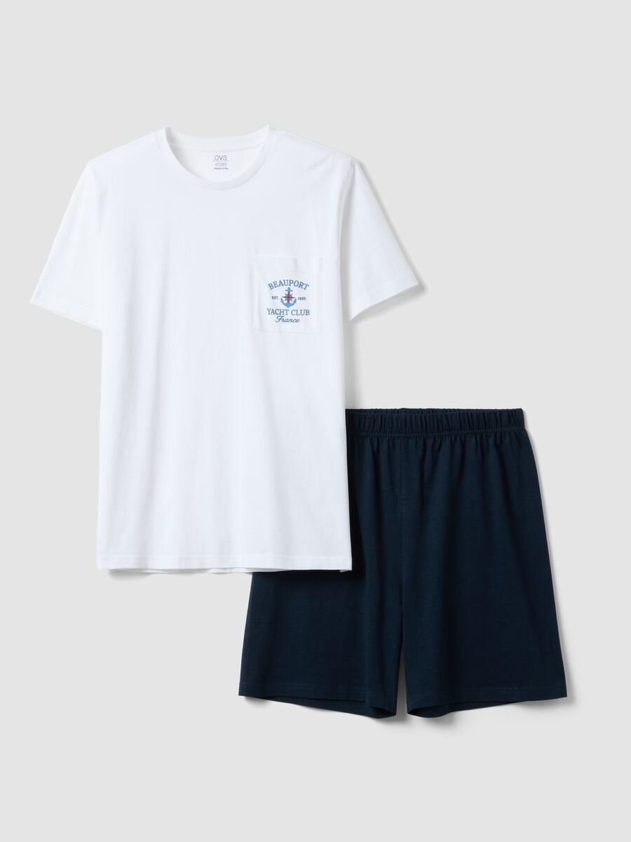 White and blue pure cotton jersey pyjamas, regular fit_4