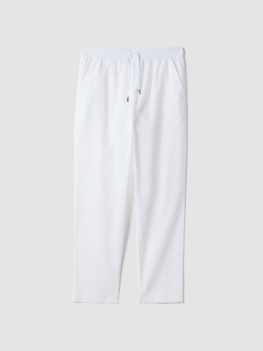 Pantaloni pigiama in misto cotone e lino bianchi relaxed fit_0