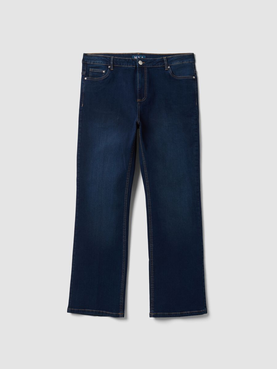 Jeans denim blu in cotone elasticizzato bootcut_0