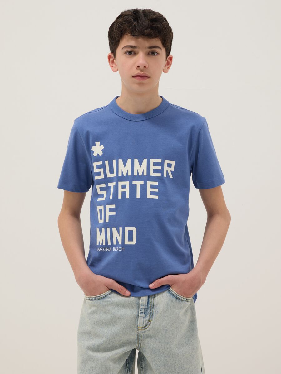 Boys' Regular Fit Blue Cotton T-Shirt with Print_0
