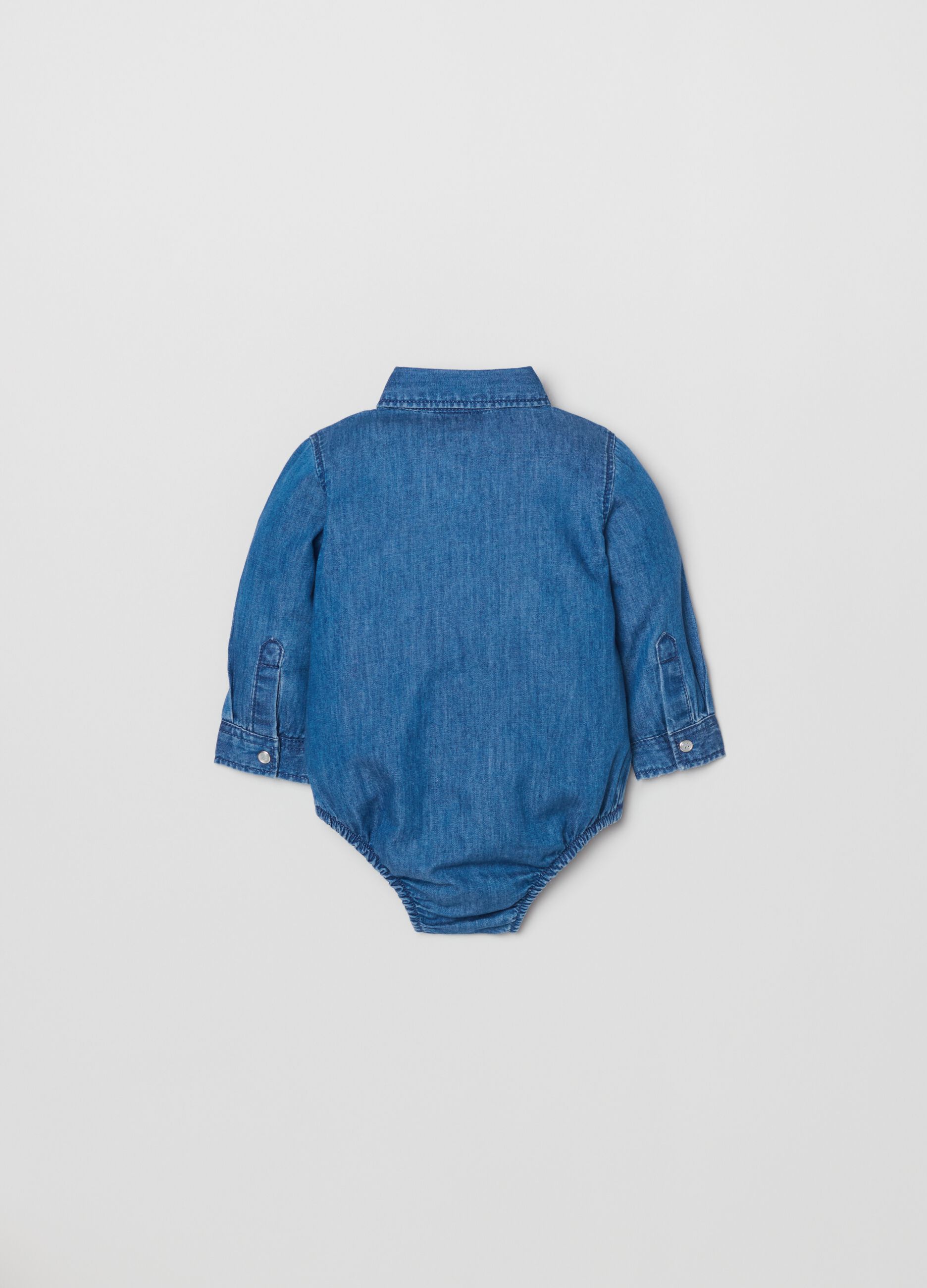 Body camicia in denim con ricamo