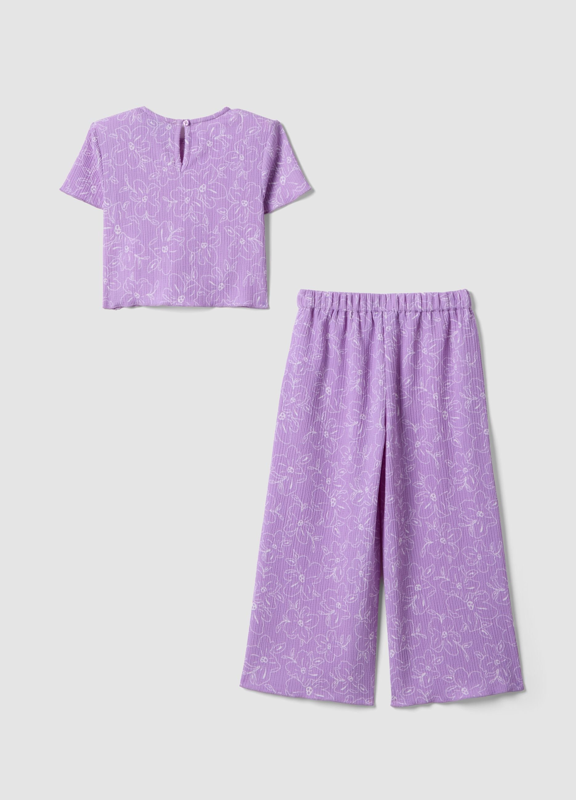 Girls' purple stretch fabric set with floral print
