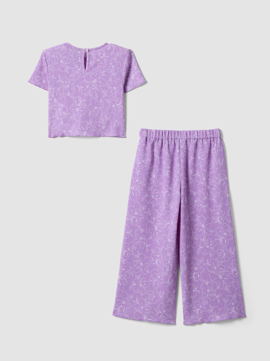 Set in tessuto elasticizzato viola da bambina con motivo floreale_1