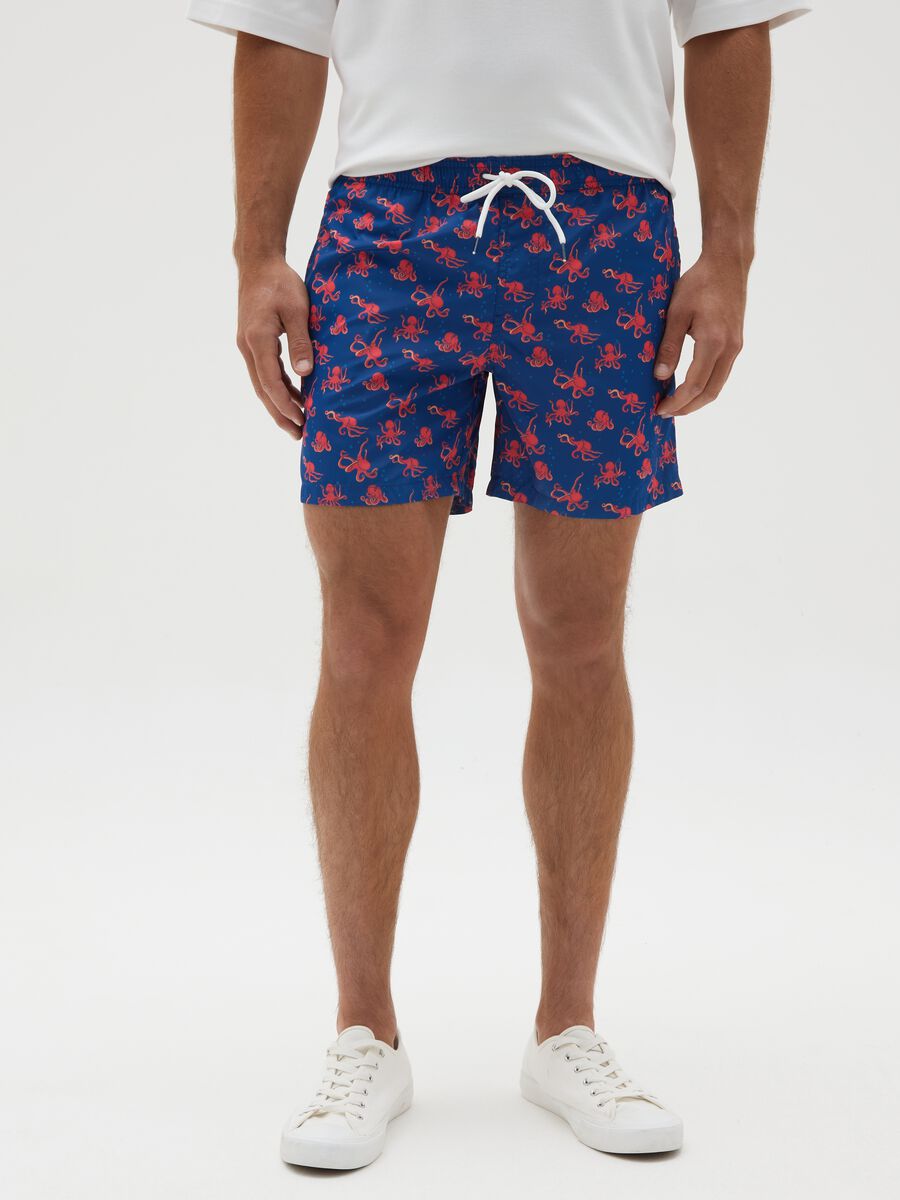 Men's multicolour swim shorts with octopus print_1