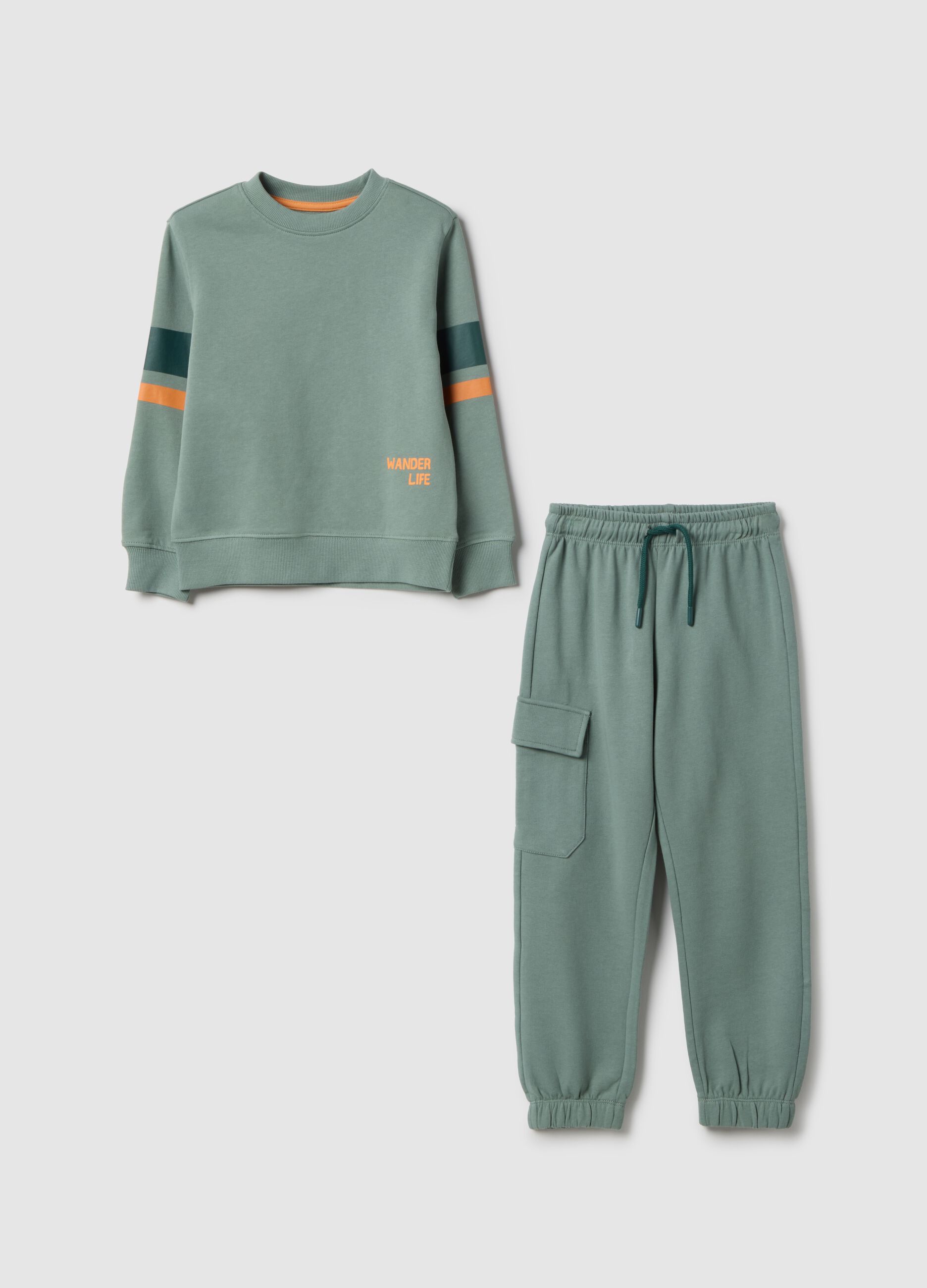 Children's green pure cotton sweatshirt and trousers set regular fit