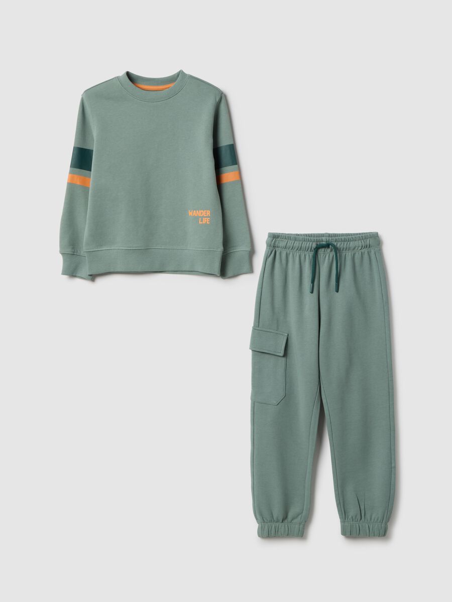 Children's green pure cotton sweatshirt and trousers set regular fit_0