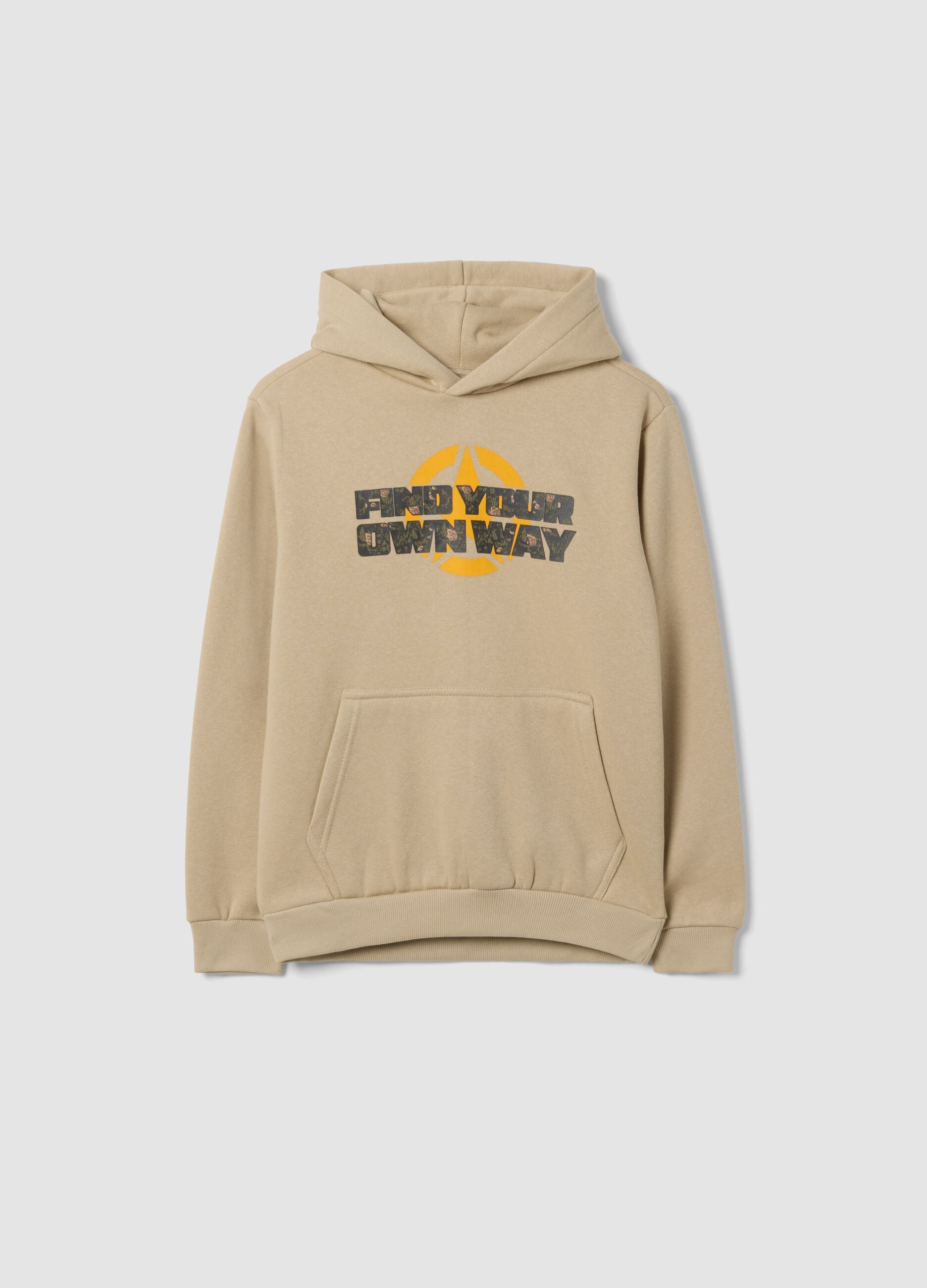 Beige cotton-blend hoodie with Jeep print