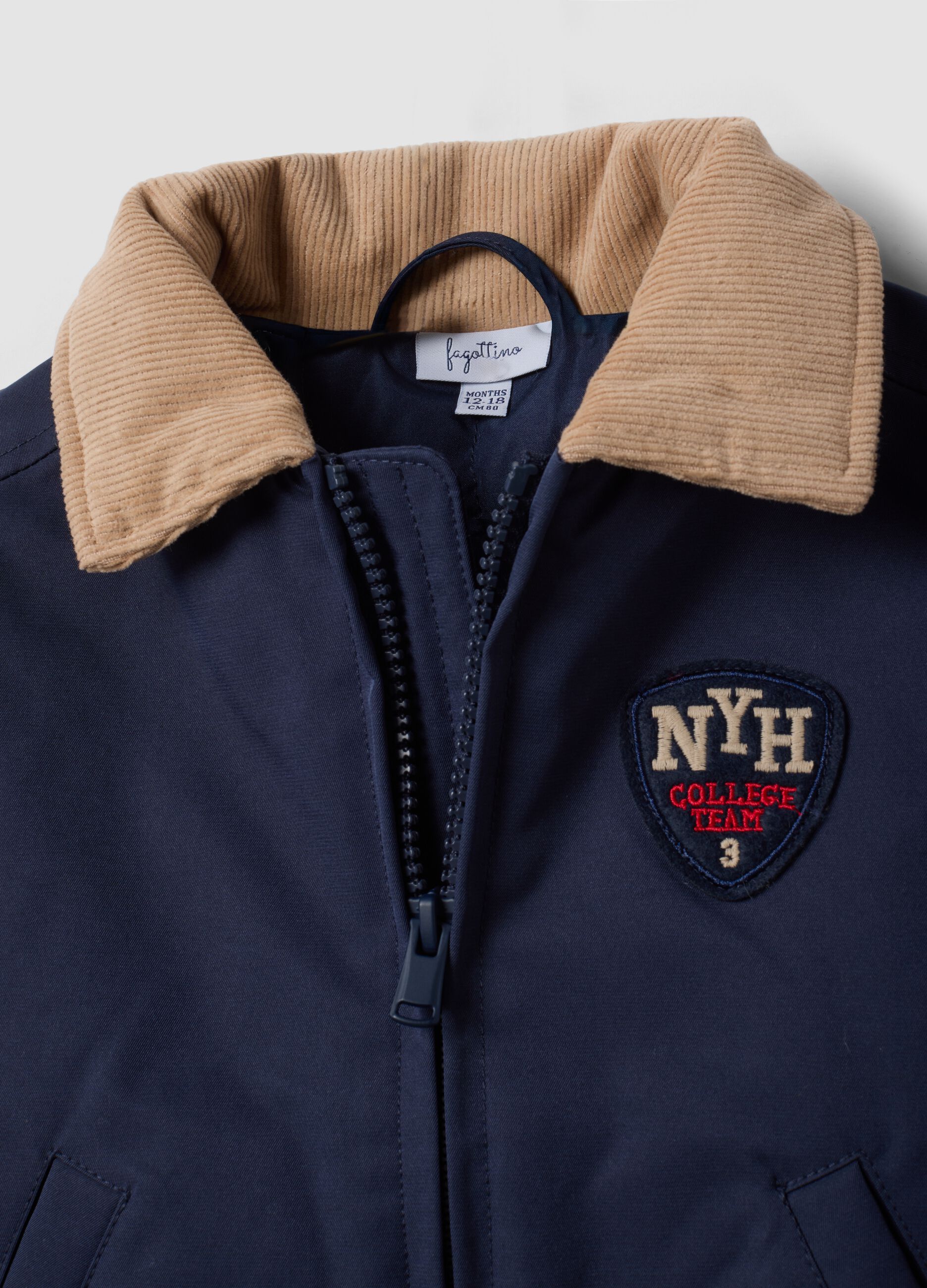 Blue zip-up jacket with contrast collar for boys