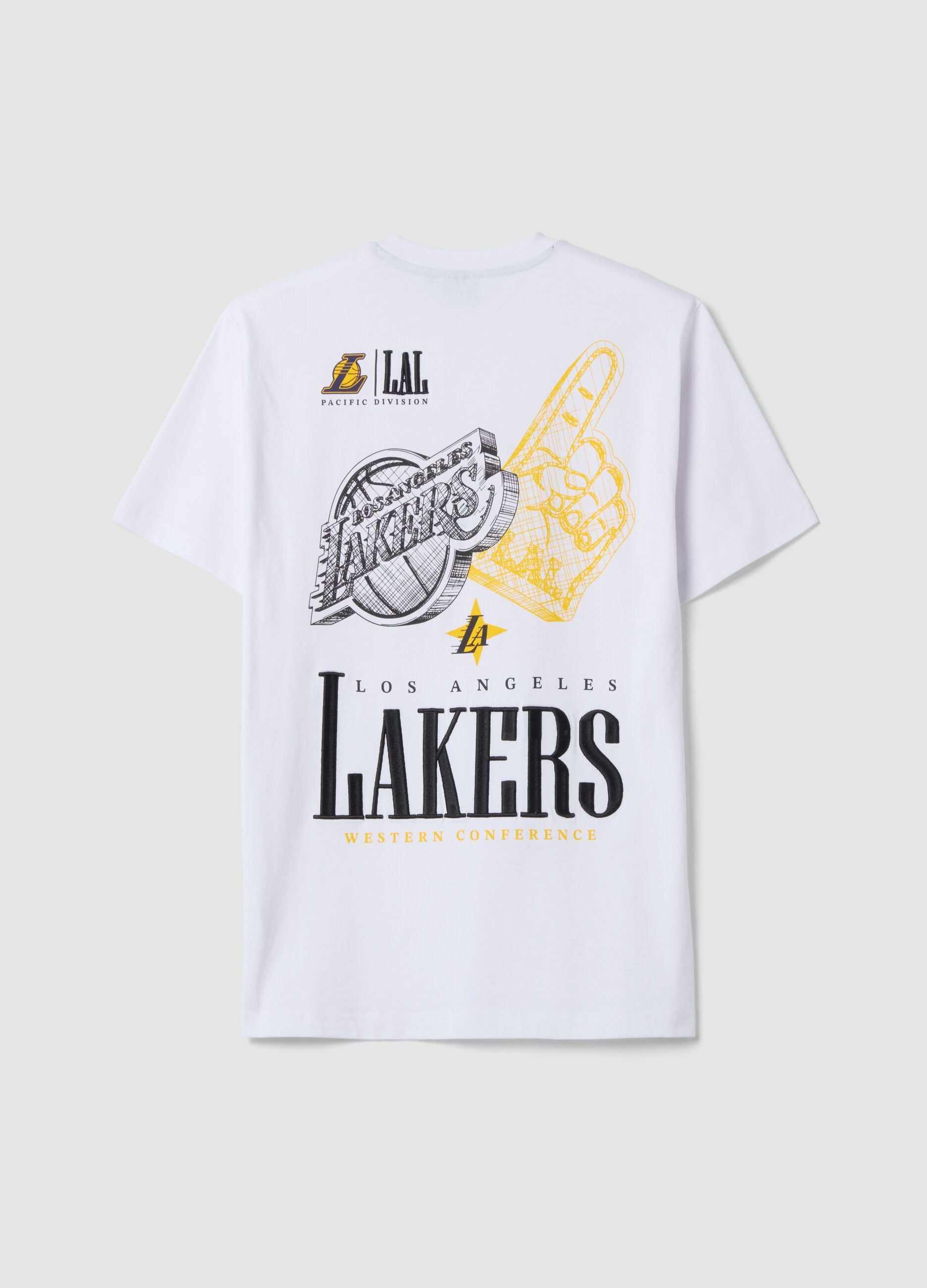 White pure cotton T-shirt with Lakers print
